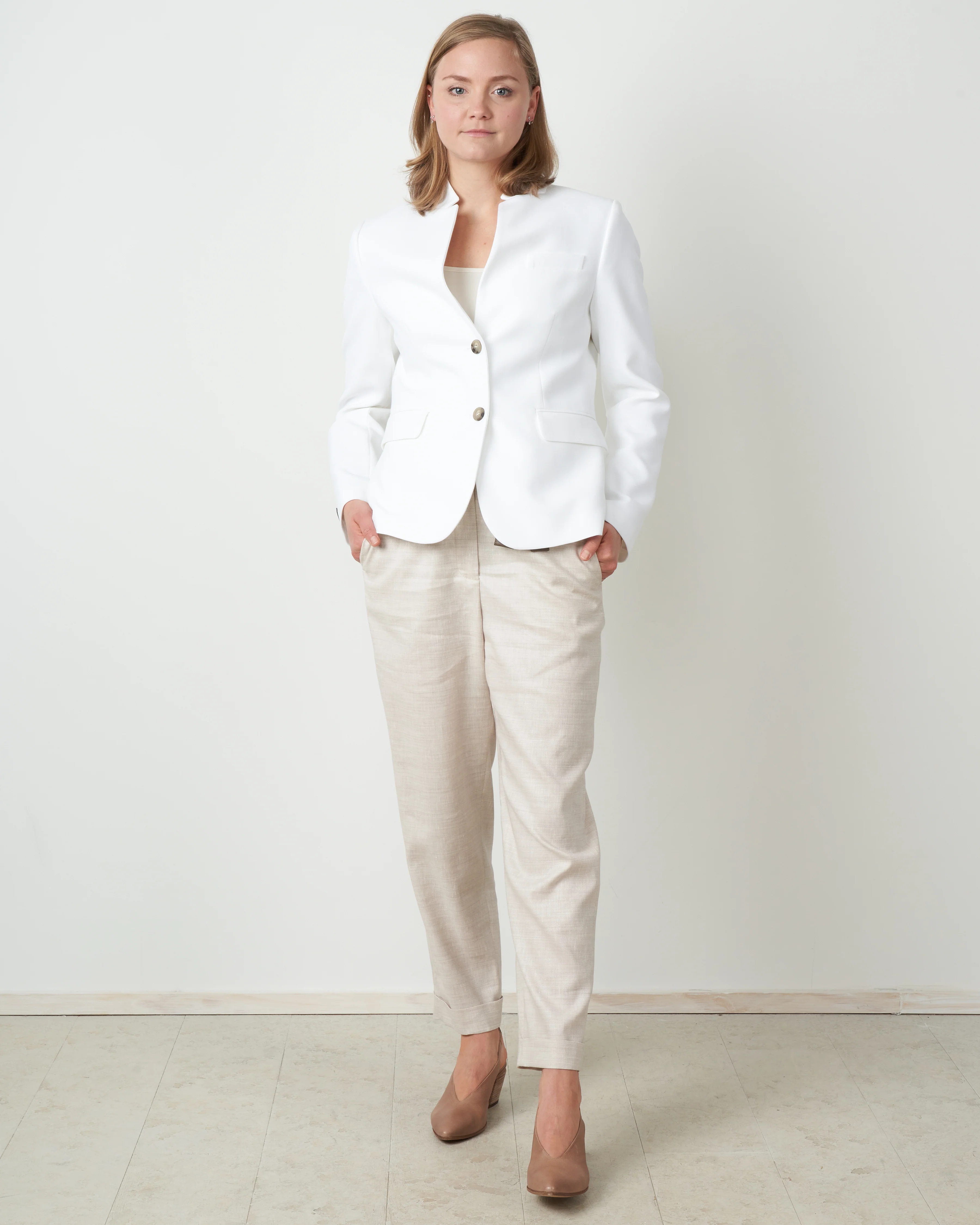 linen gab easy pant with tie - stone - Image 4