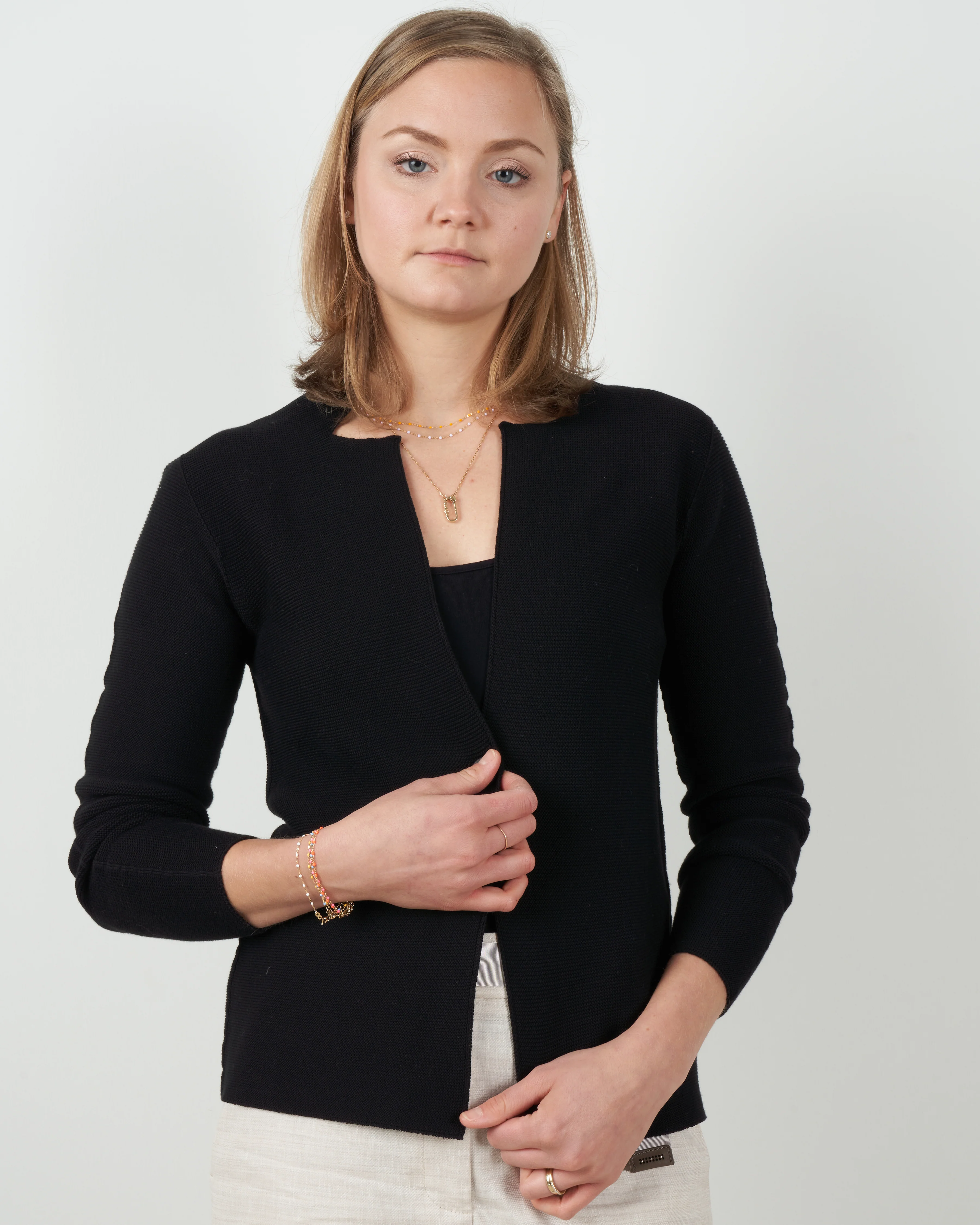 one button open collar cardigan - black - Image 2