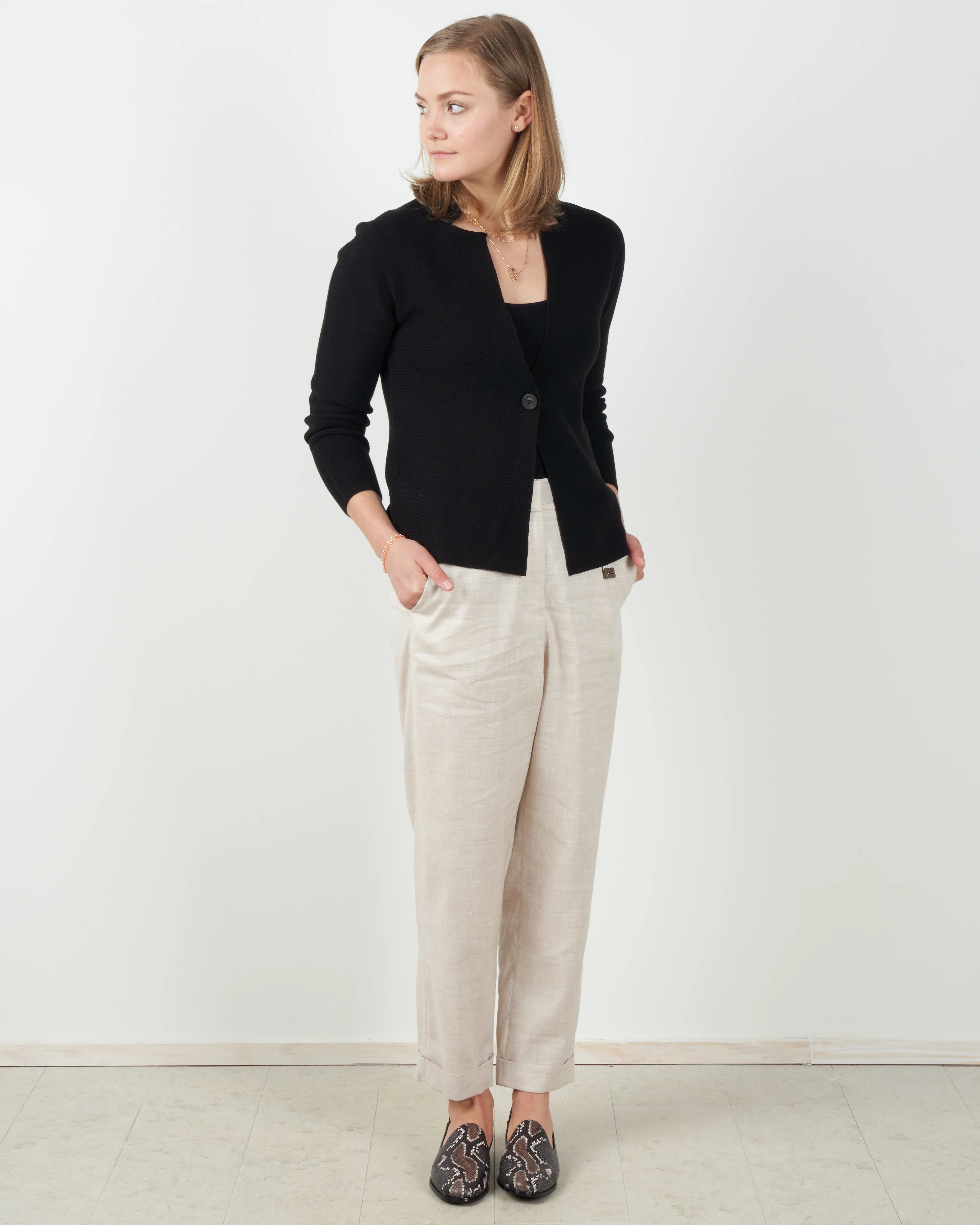 one button open collar cardigan - black - Image 4