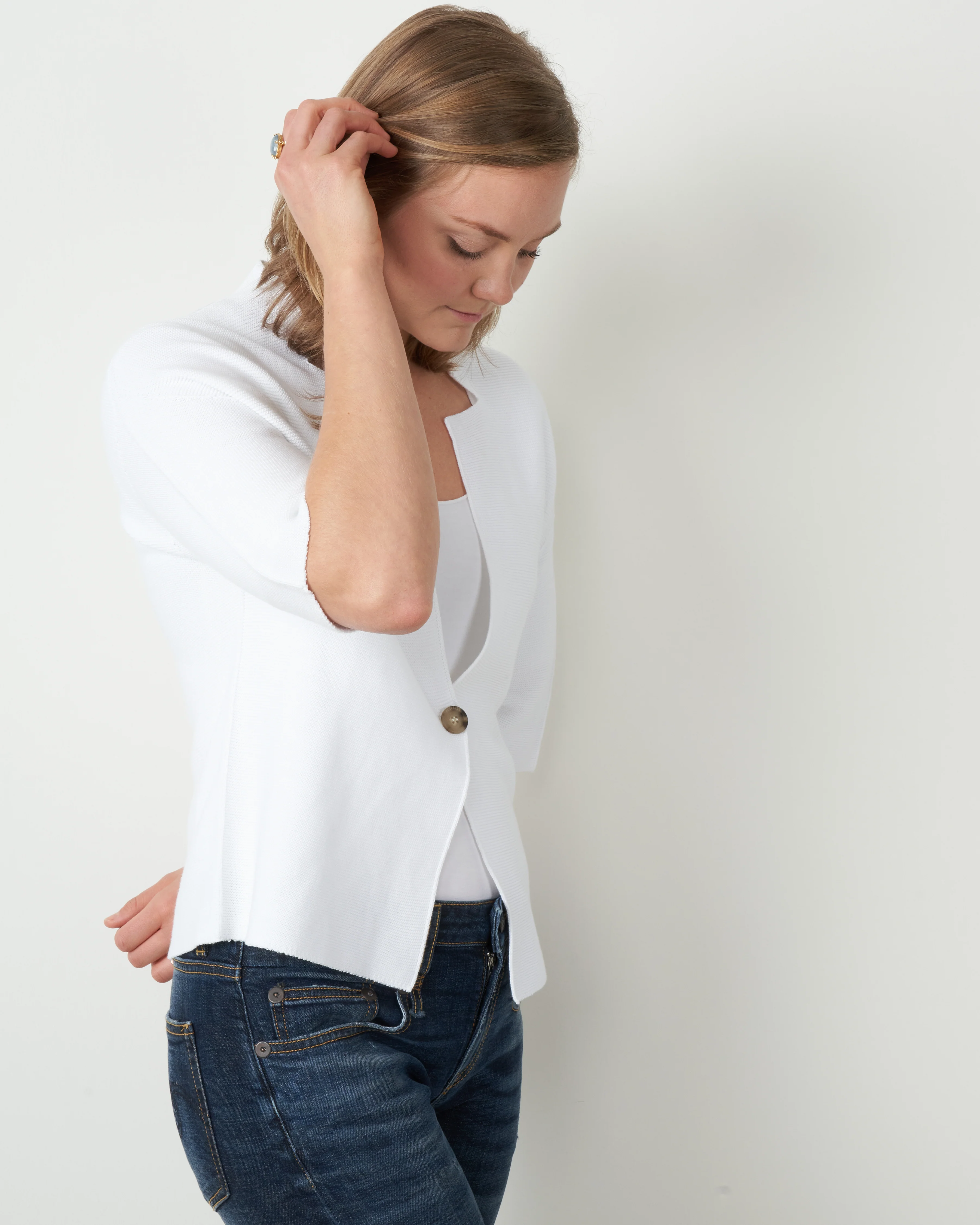 one button open collar cardigan - white - Image 2