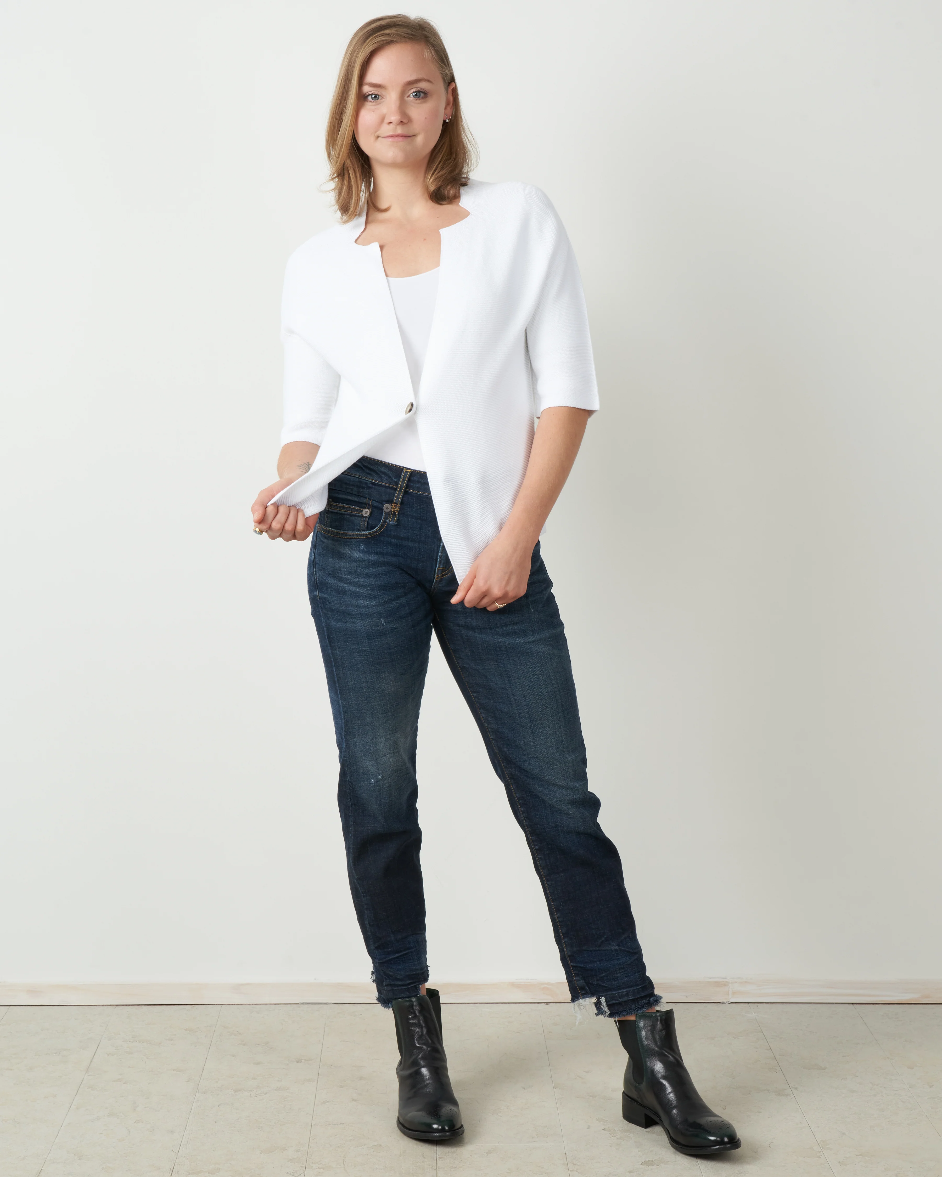 one button open collar cardigan - white - Image 4