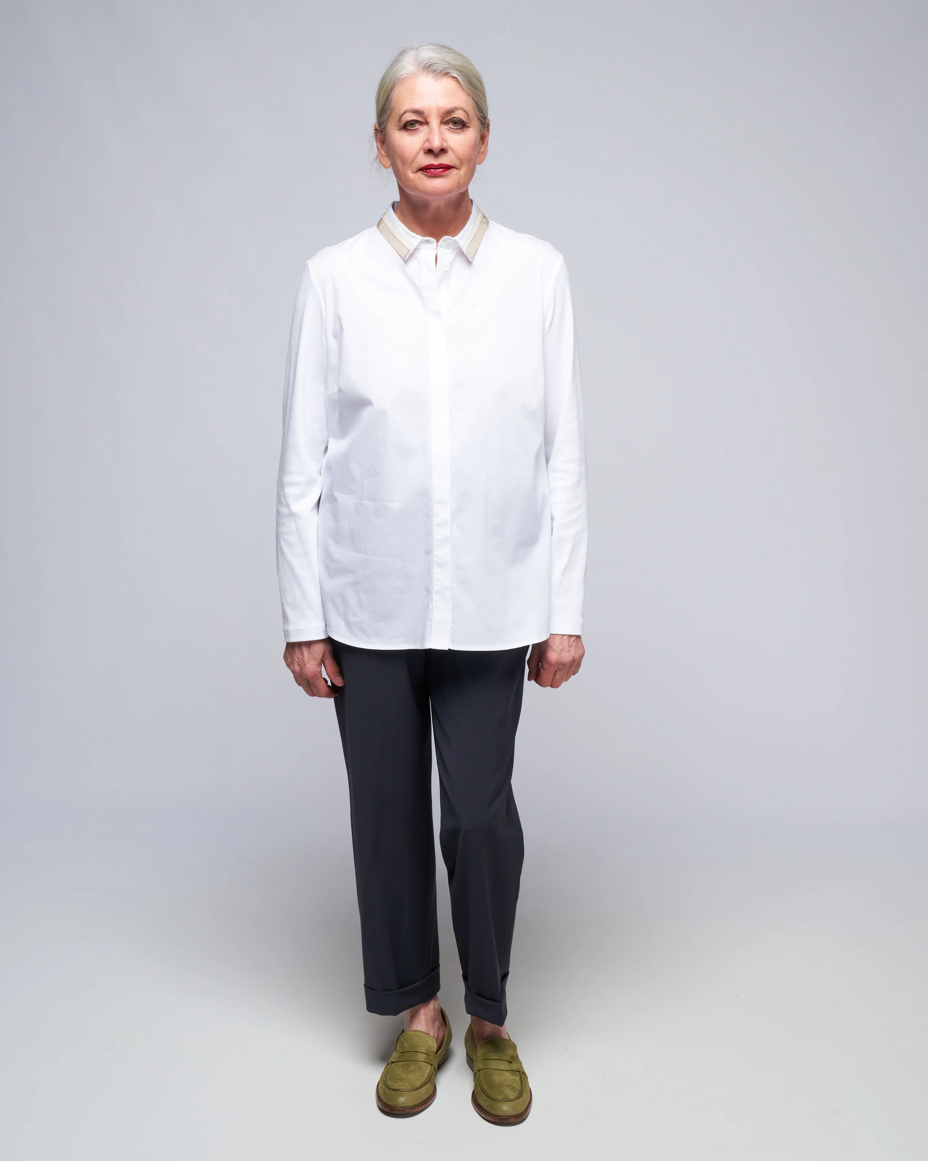 poplin/knit shirt - white - Image 2
