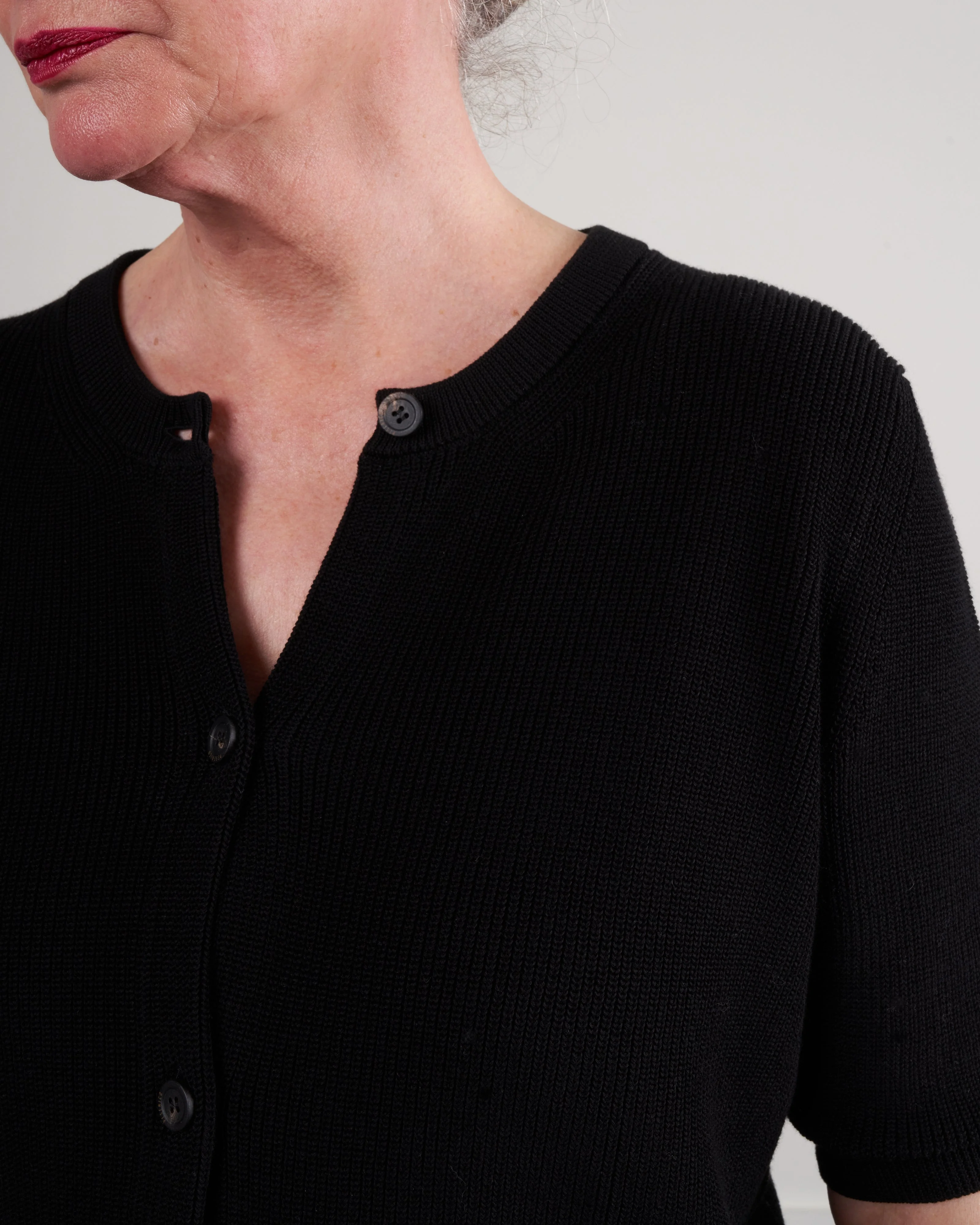 short sleeve cotton cardigan - black - Image 4