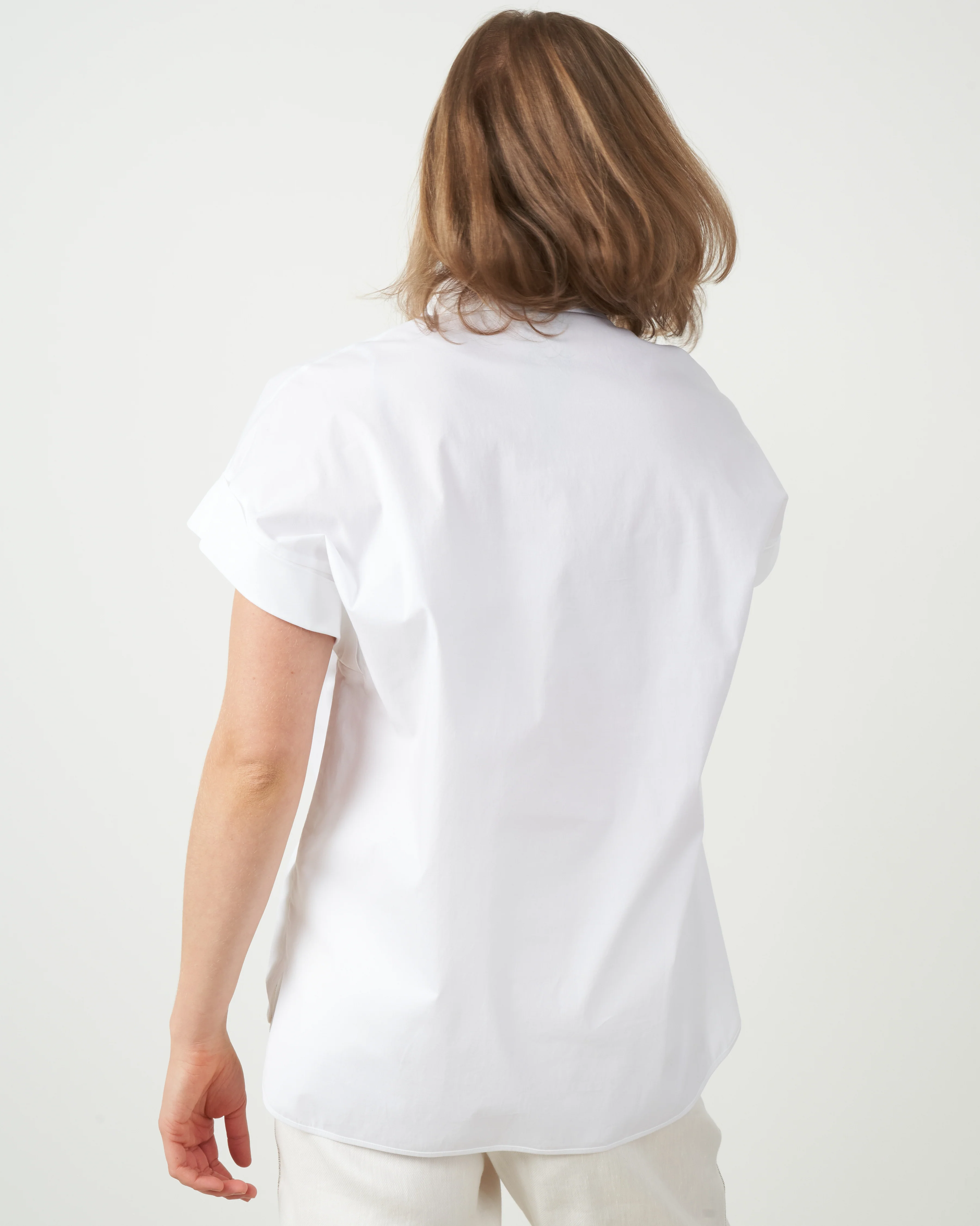 short-sleeve collared blouse - white - Image 3