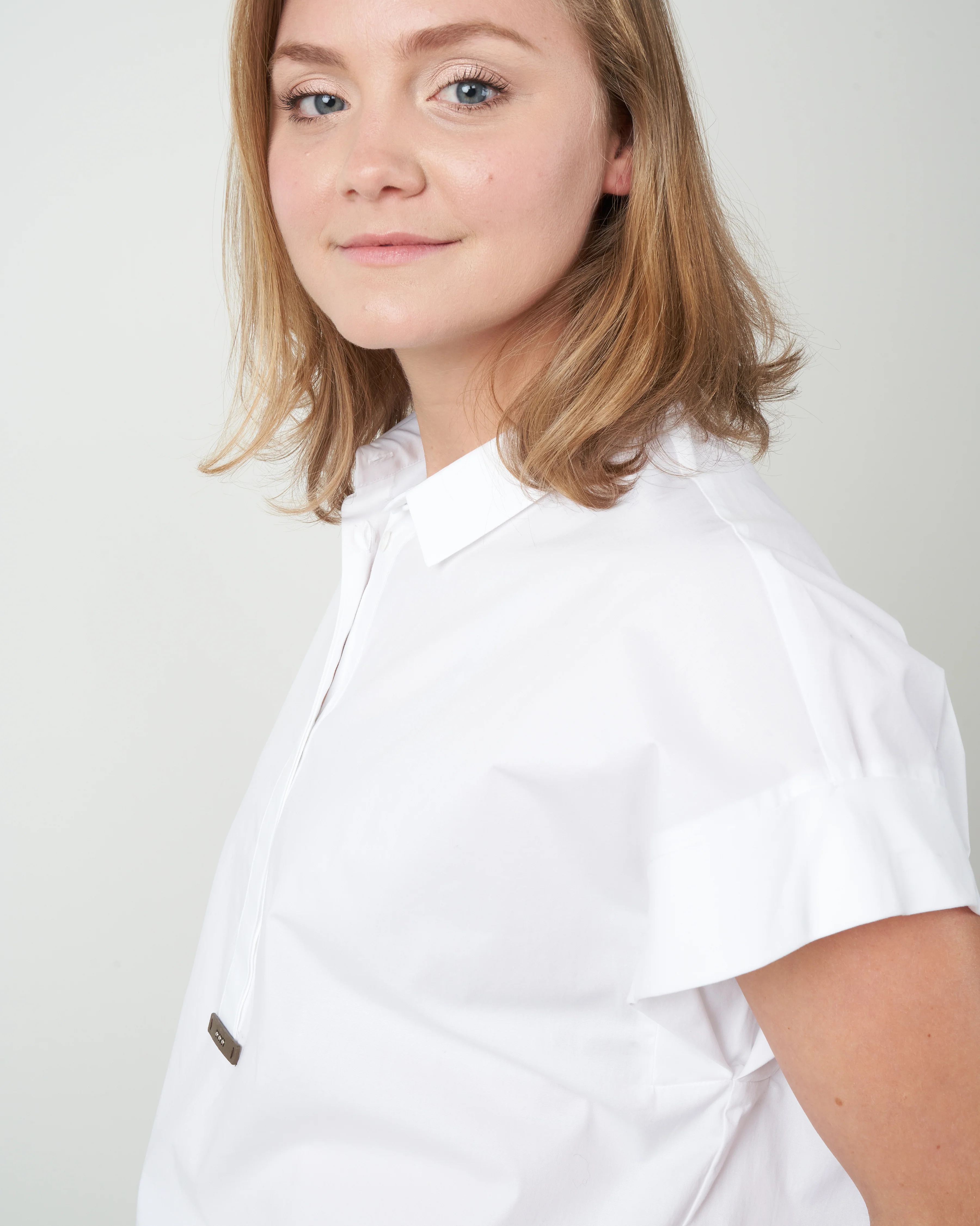 short-sleeve collared blouse - white - Image 5