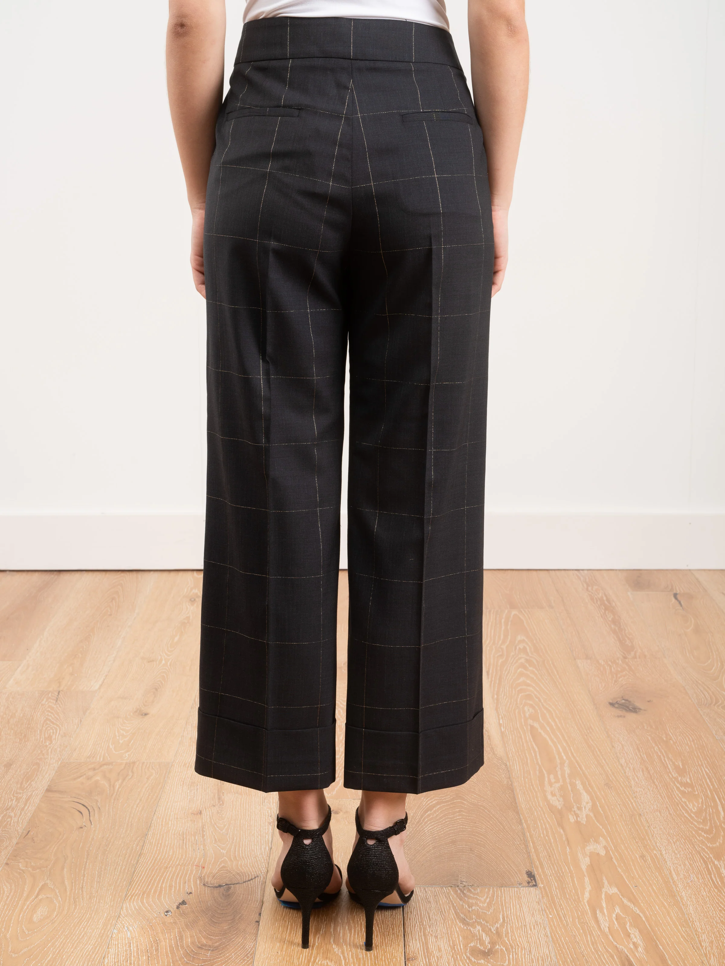 window pane lightweight wool pant - navy/gold - Image 3