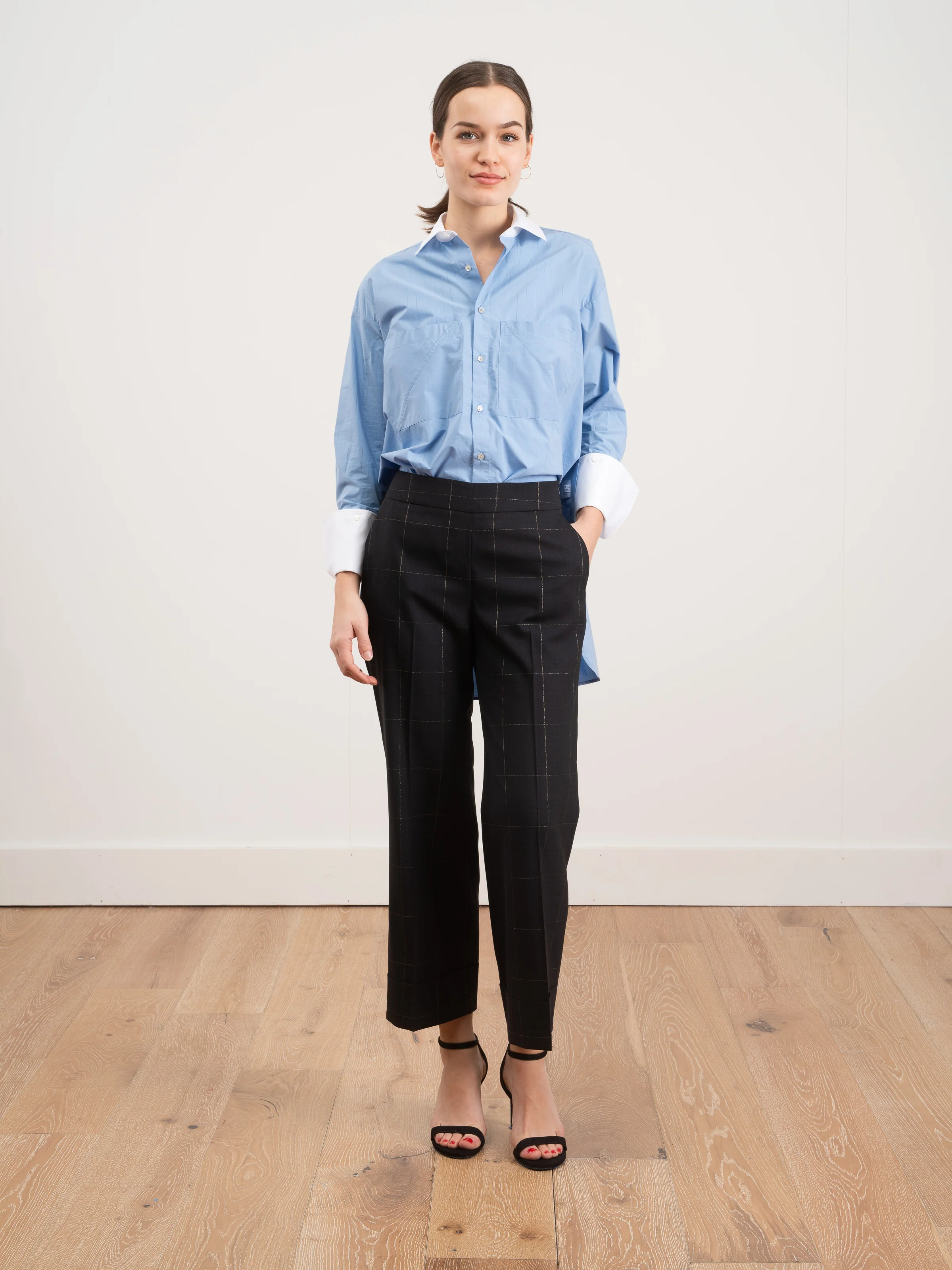 window pane lightweight wool pant - navy/gold - Image 4