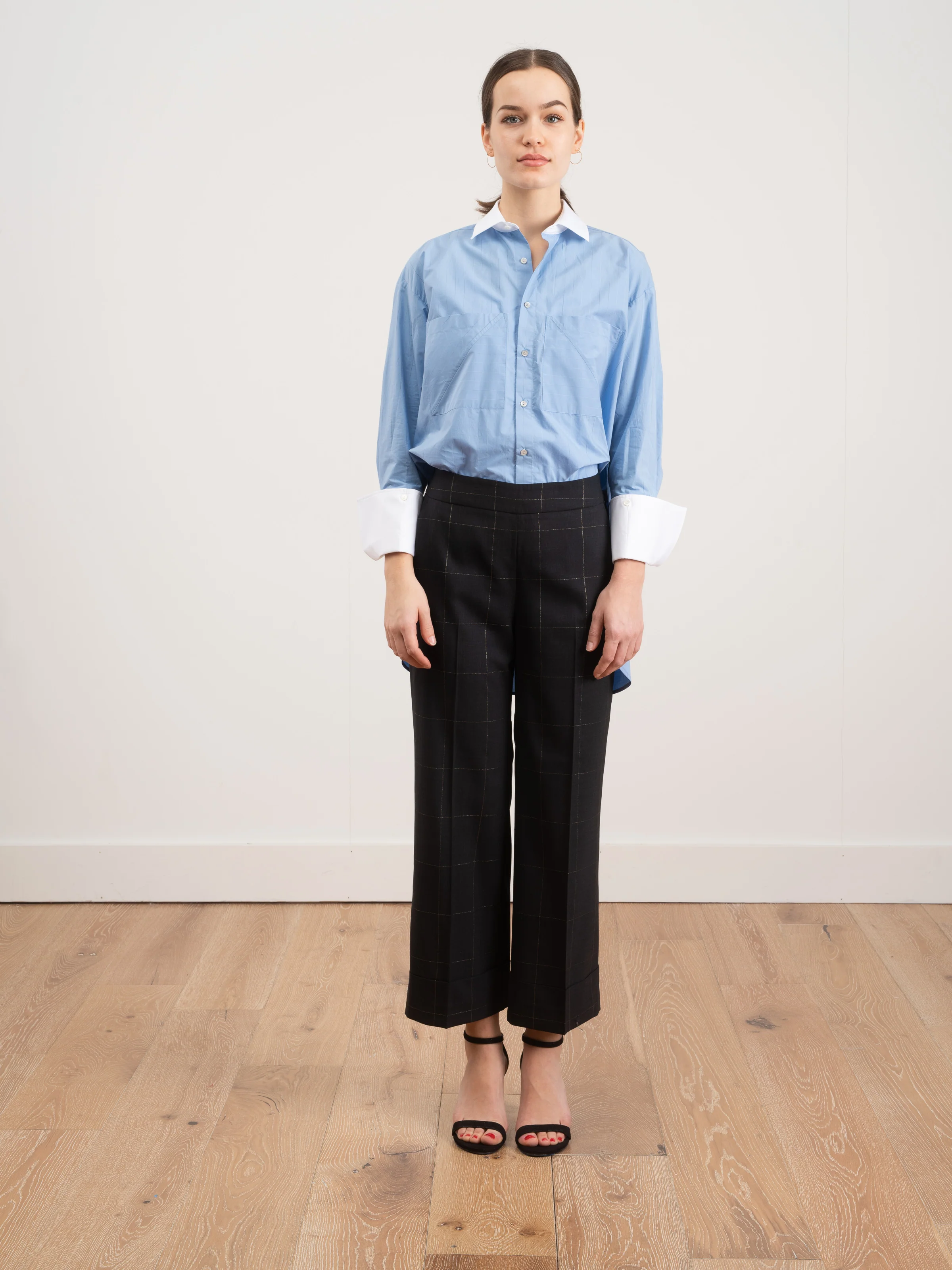 window pane lightweight wool pant - navy/gold - Image 5