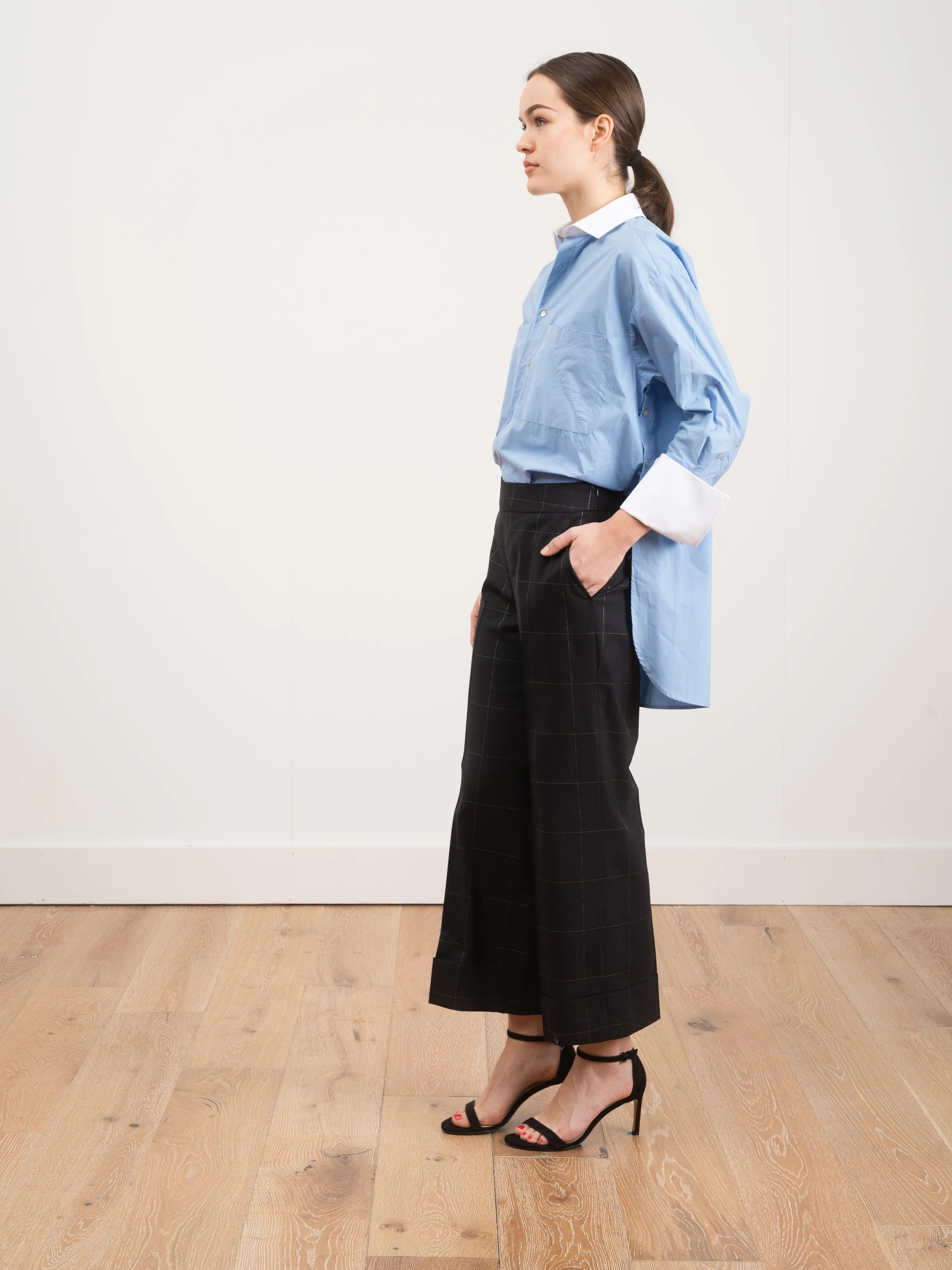 window pane lightweight wool pant - navy/gold - Image 6