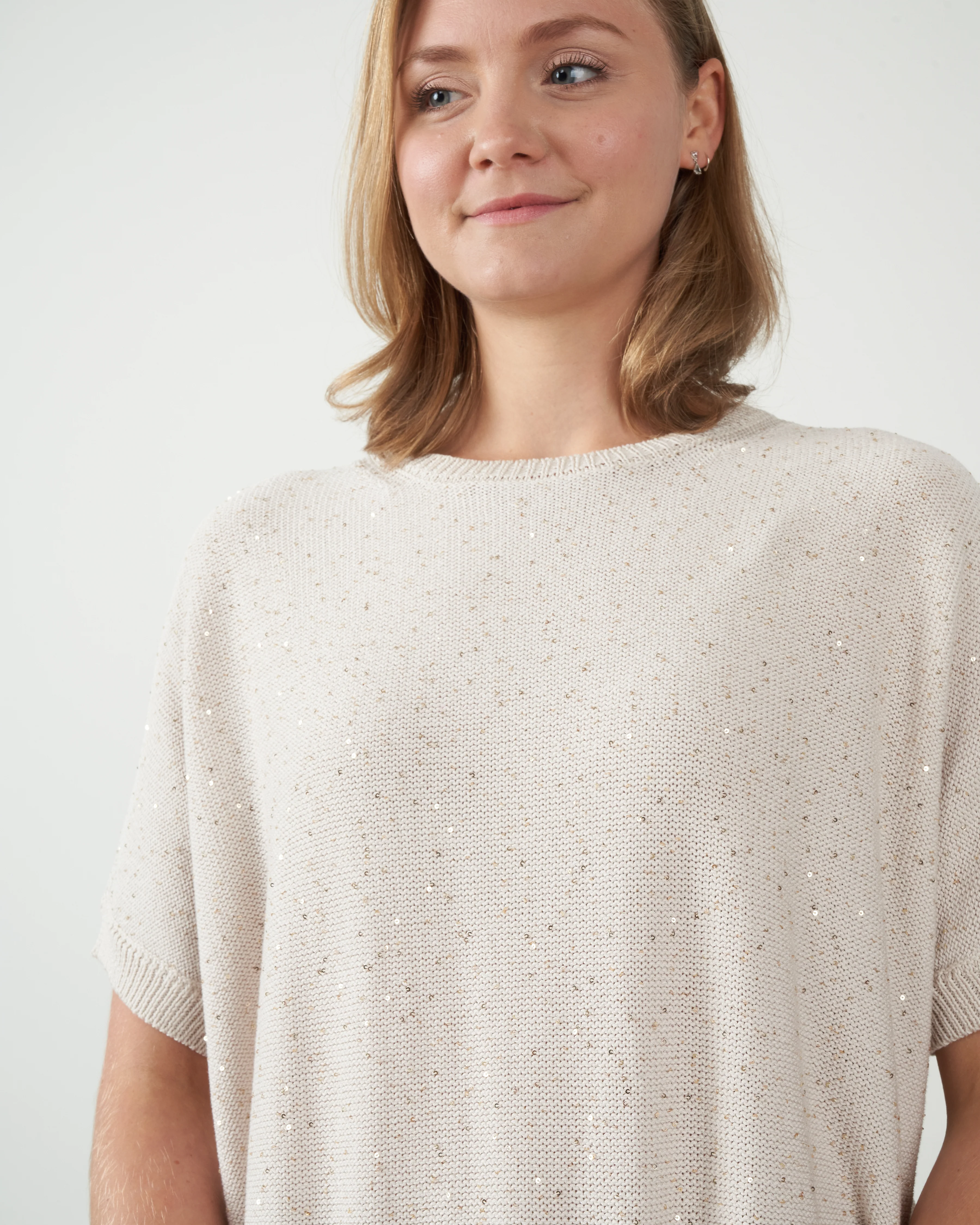 short sleeve sweater with pailettes - stone - Image 4