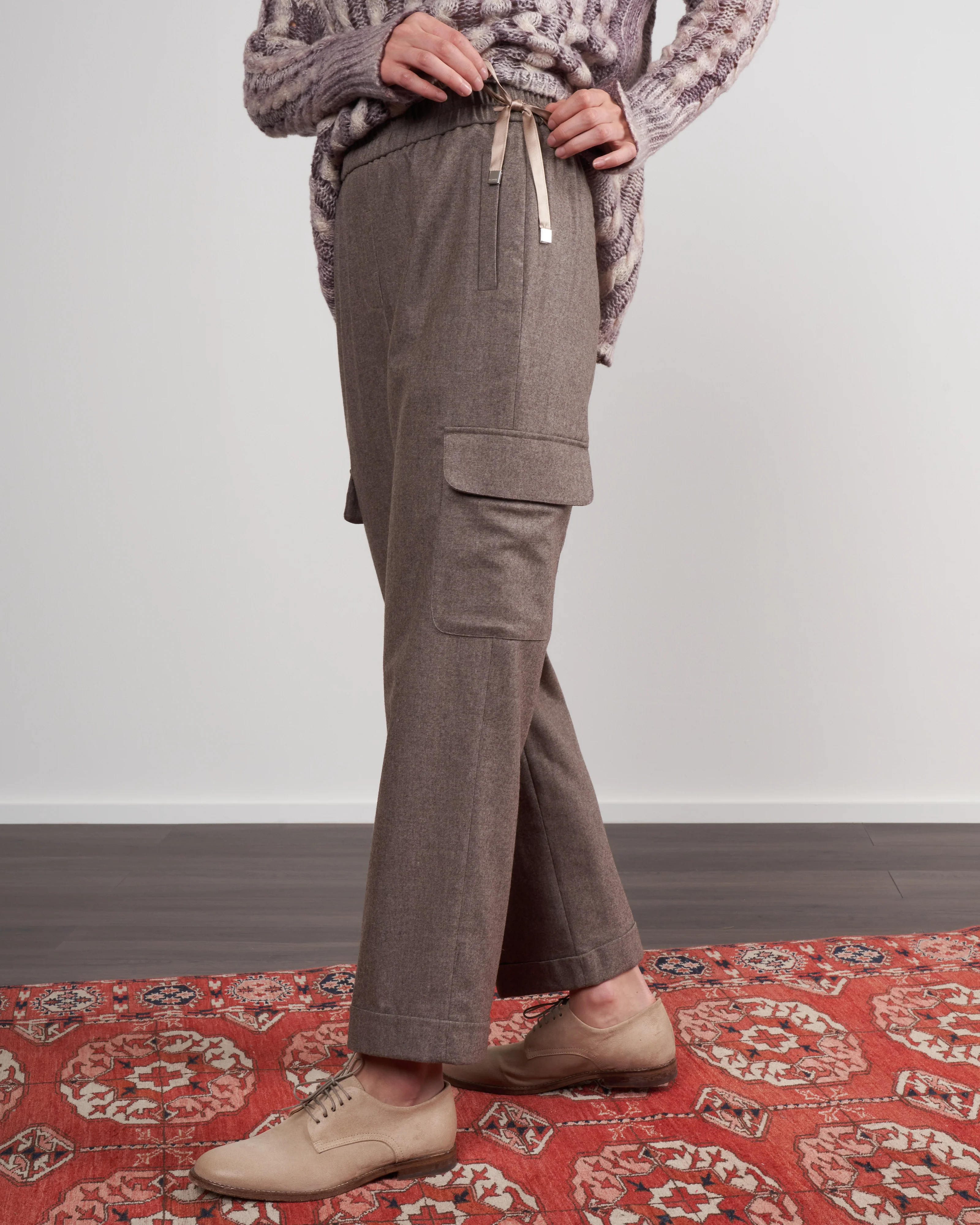 stretch cashmere/wool cargo pant - dusty brown melange - Image 2
