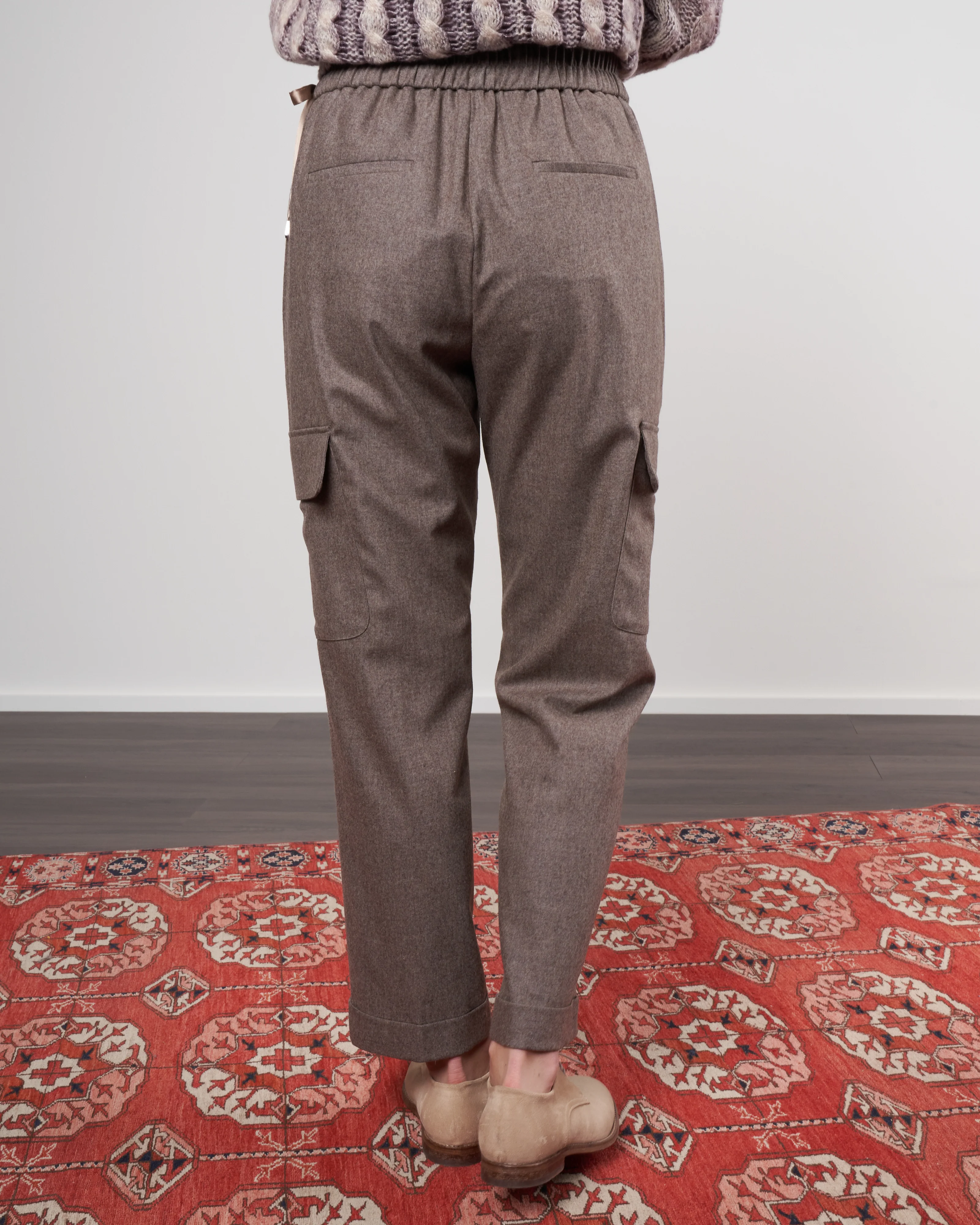 stretch cashmere/wool cargo pant - dusty brown melange - Image 3
