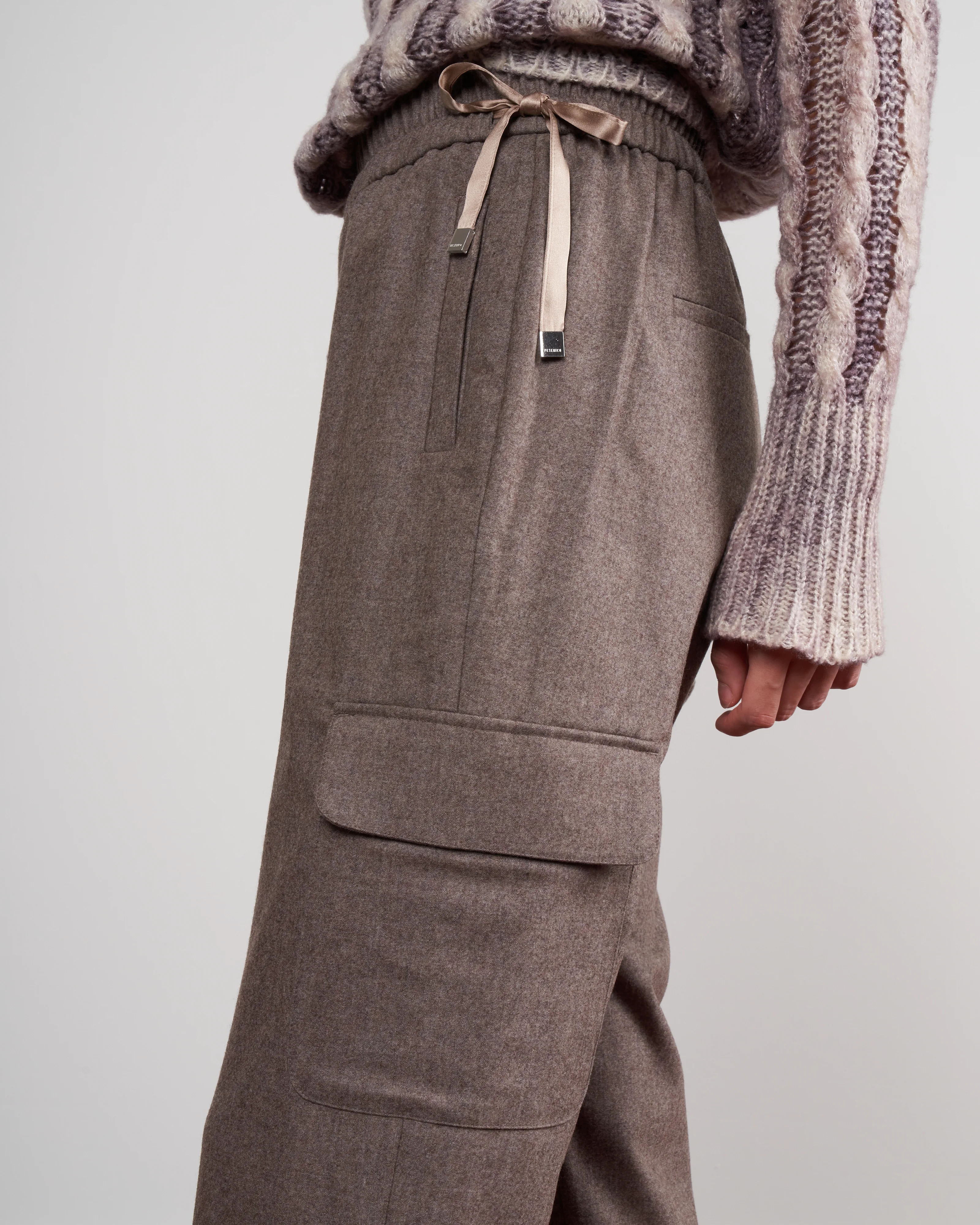 stretch cashmere/wool cargo pant - dusty brown melange - Image 4