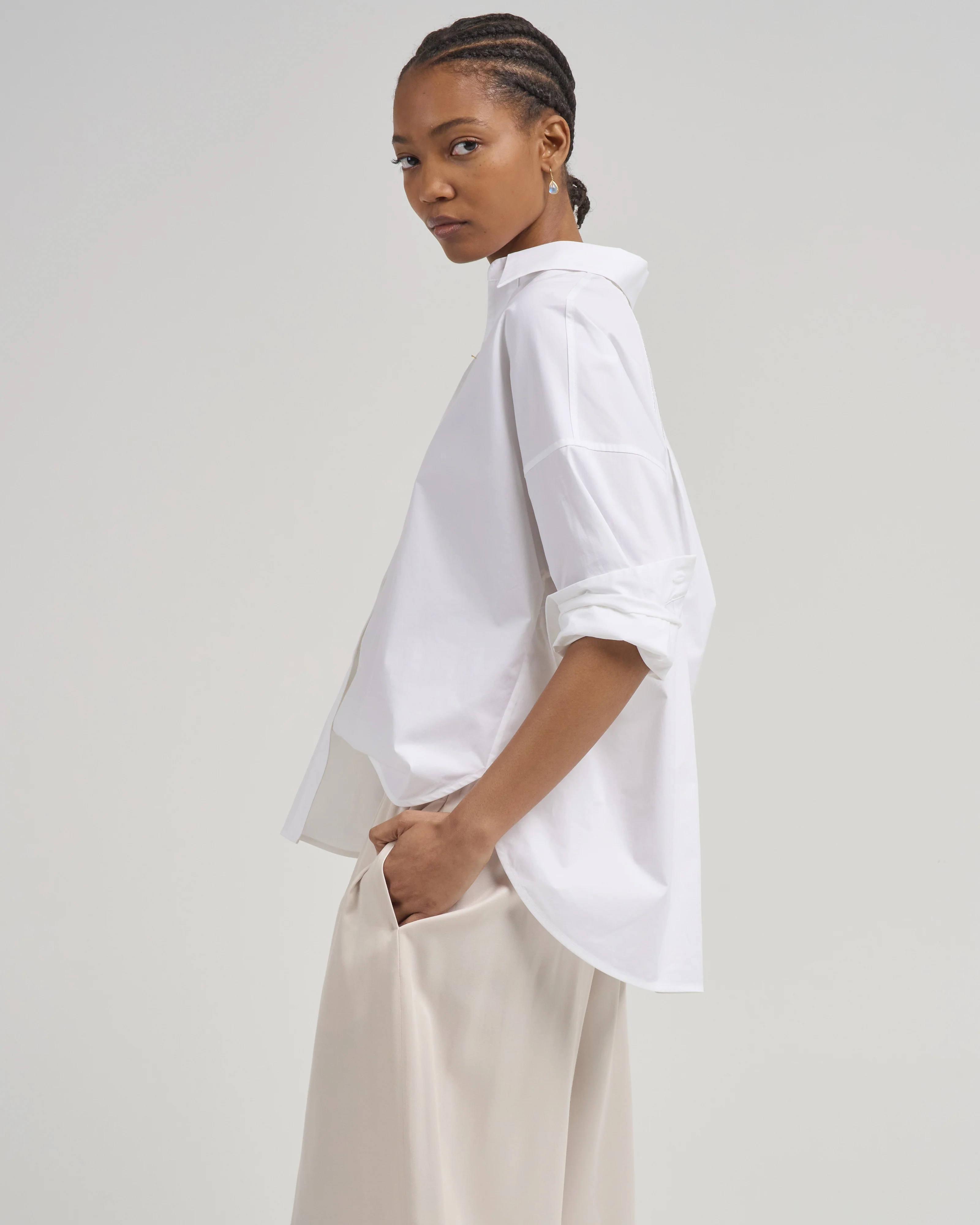 stretch cotton light satin shirt - Image 3