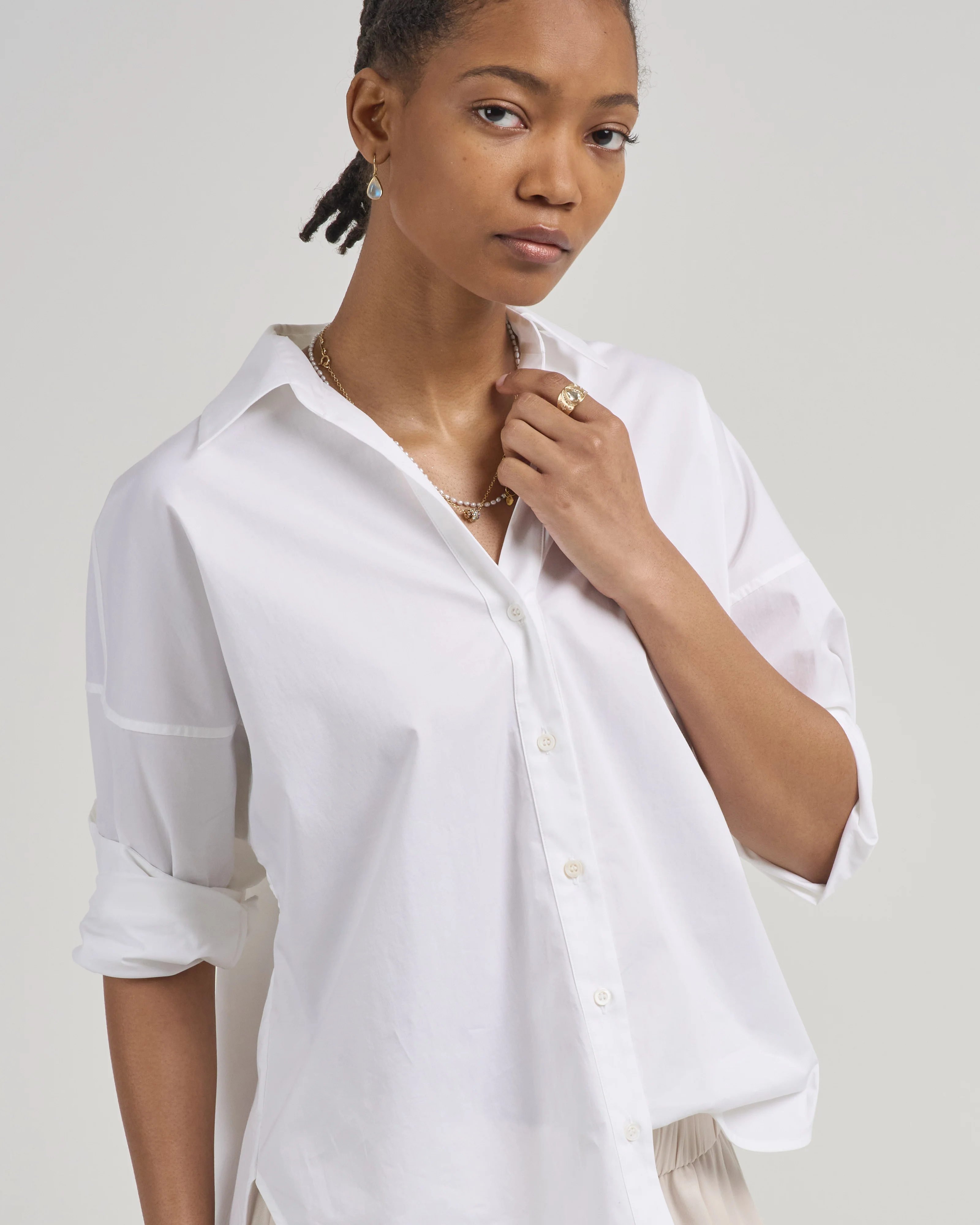 stretch cotton light satin shirt - Image 4