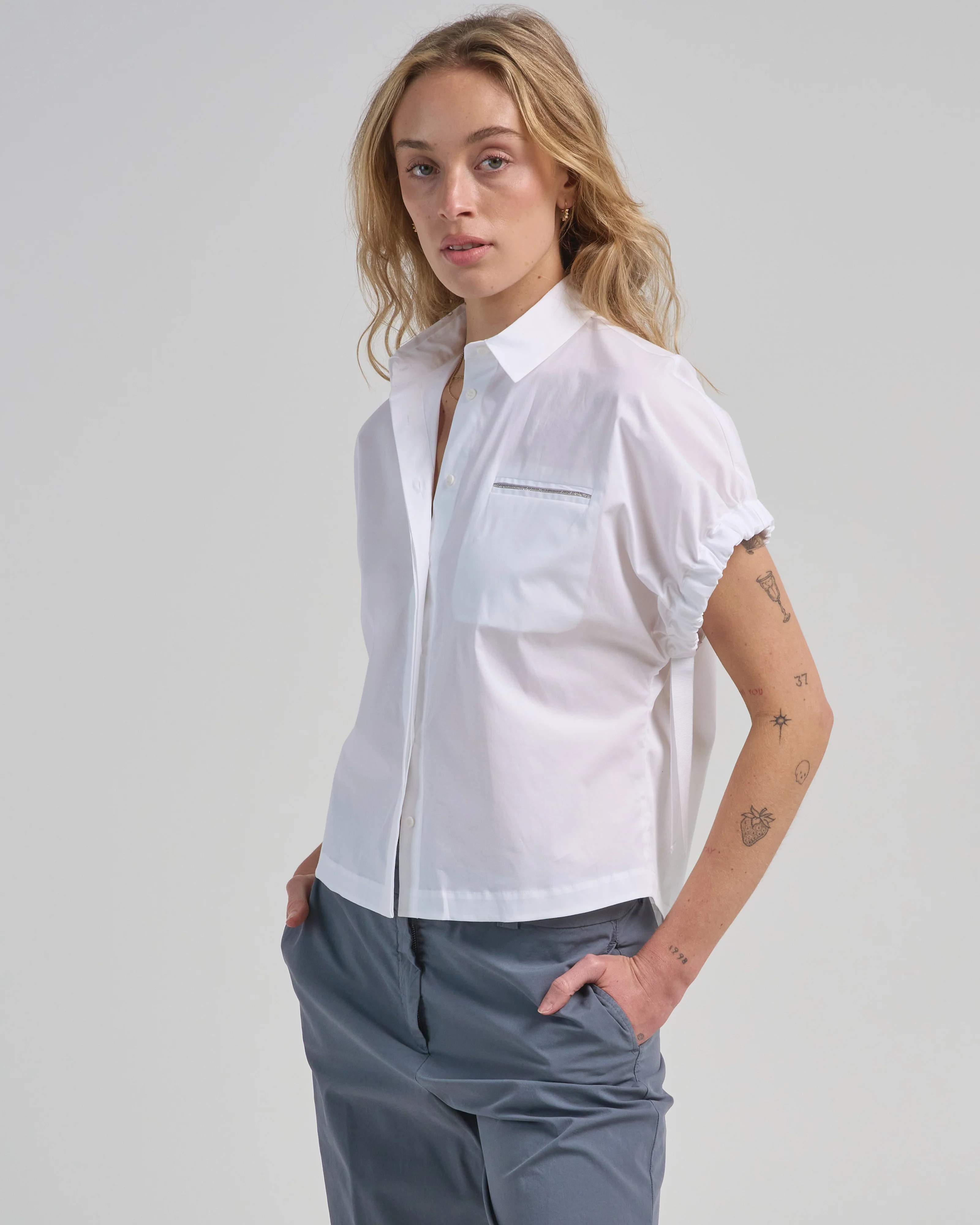 stretch cotton poplin short sleeve shirt - Image 3
