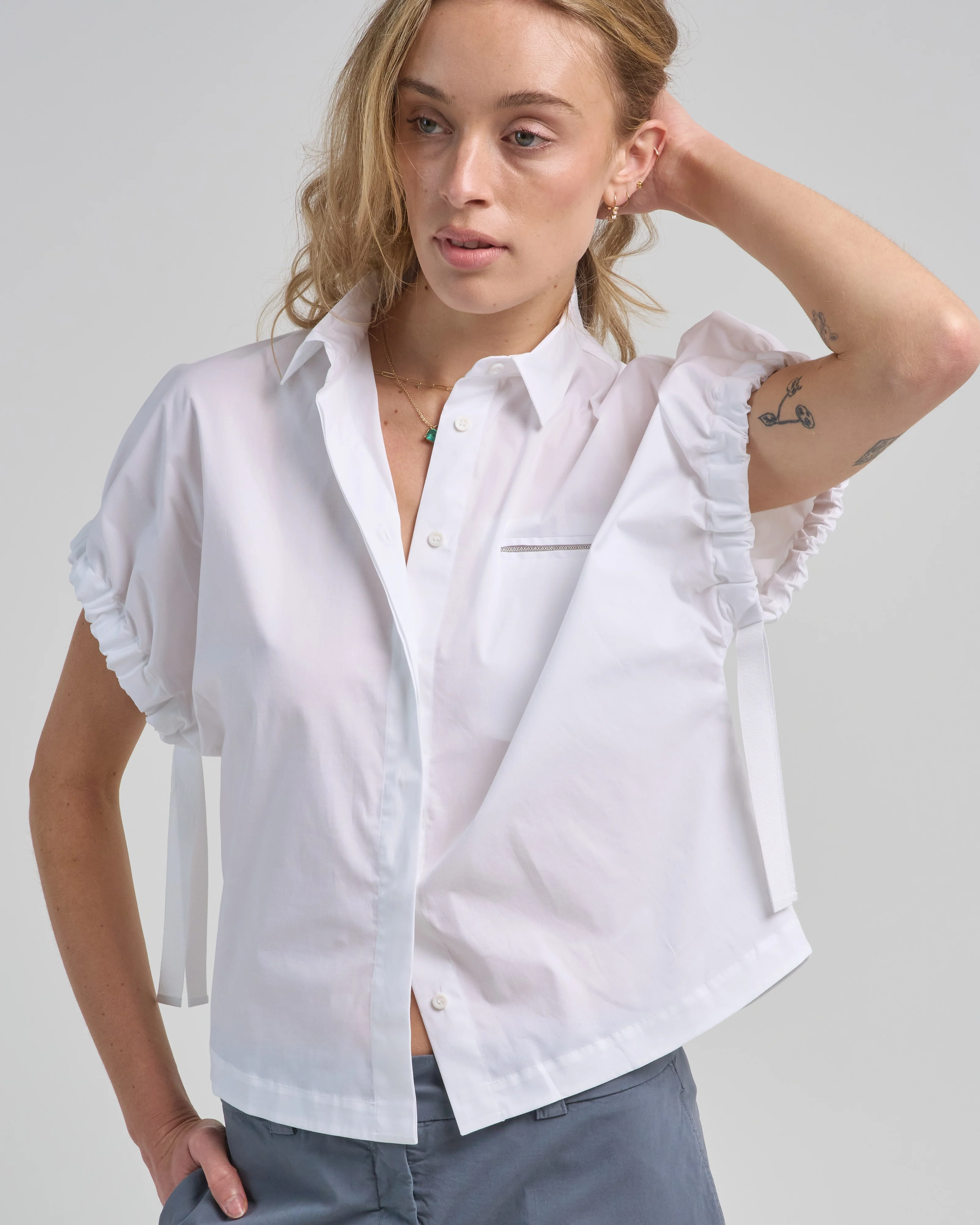 stretch cotton poplin short sleeve shirt - Image 5