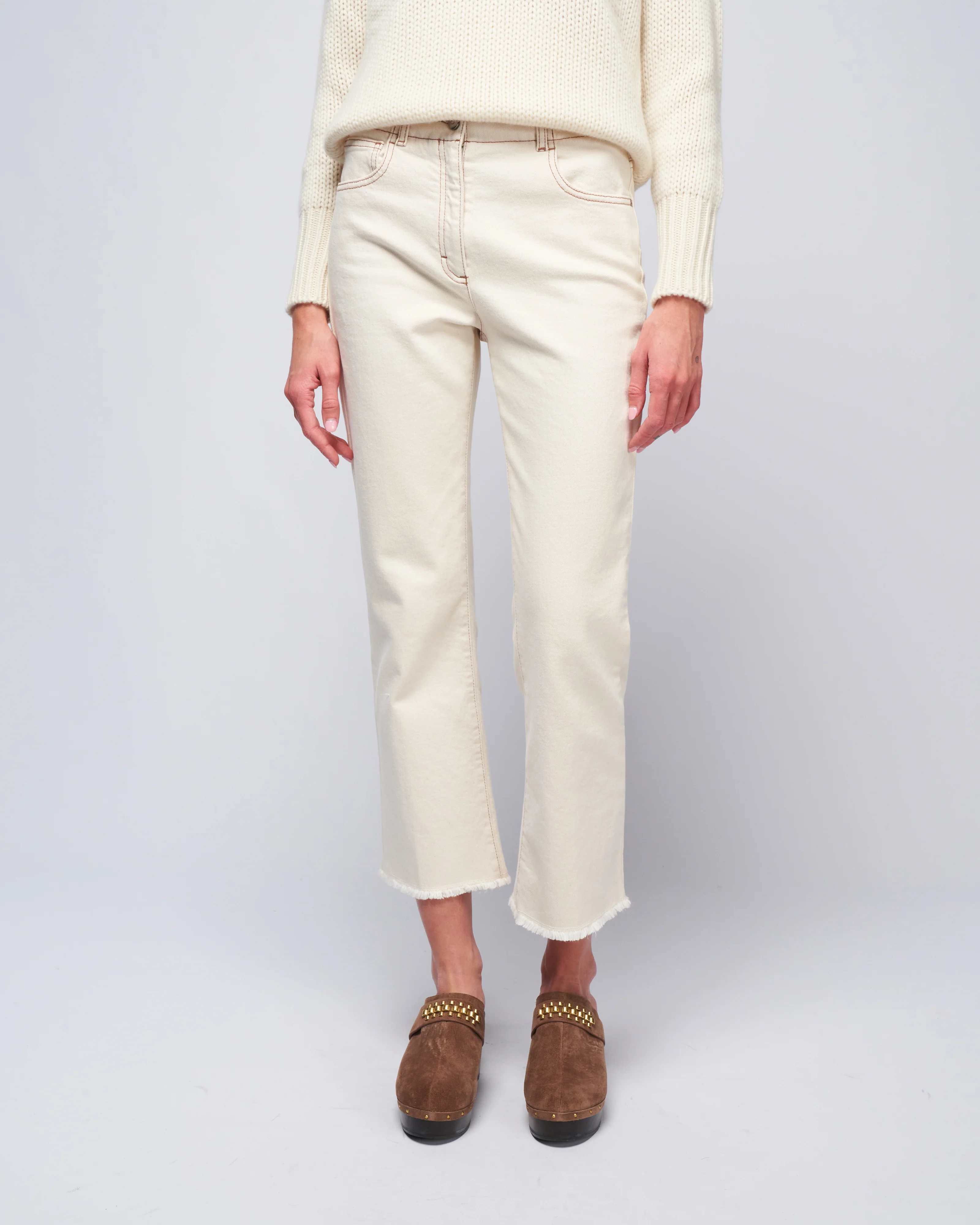 woman denim pant - almond white denim