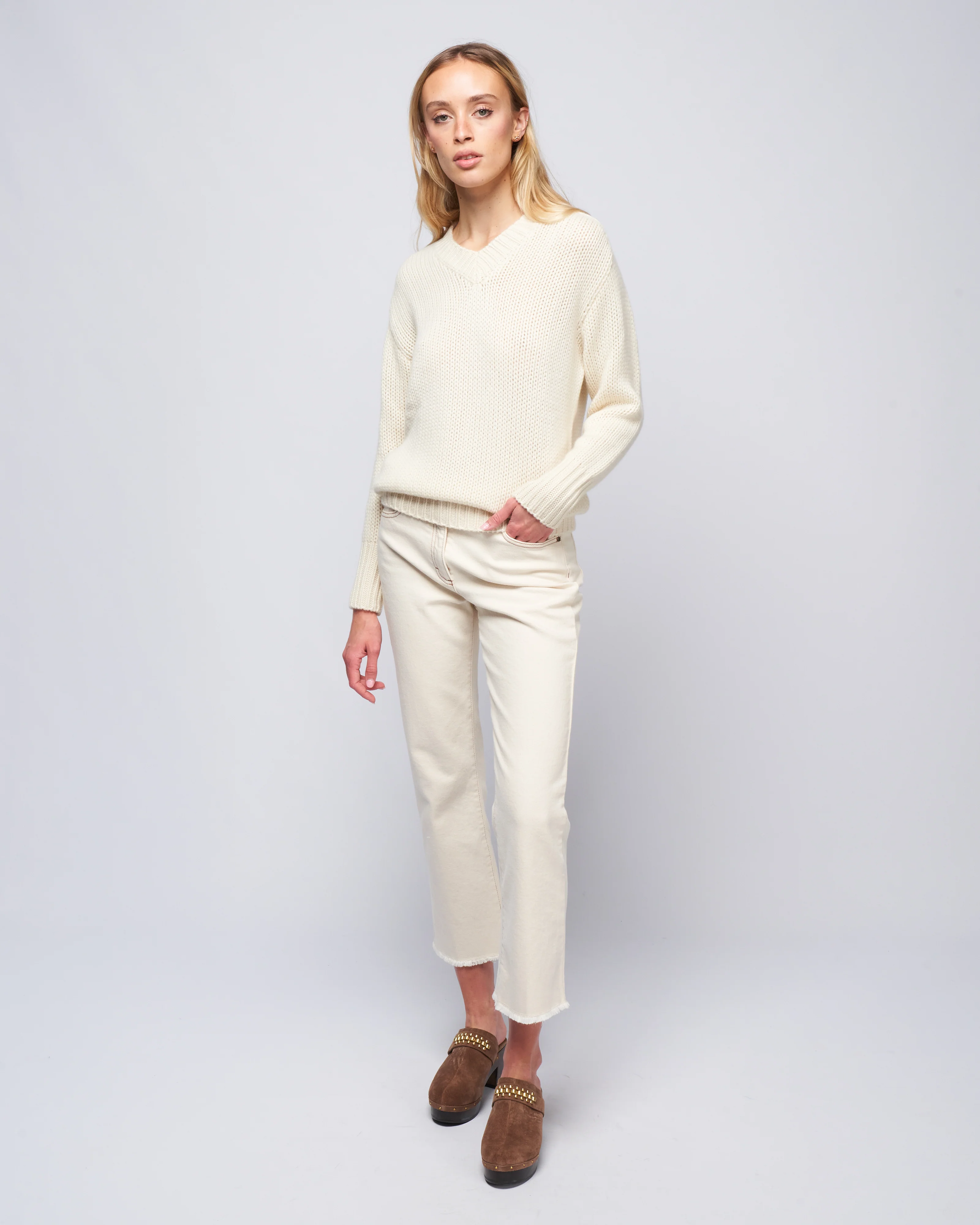 woman denim pant - almond white denim - Image 2