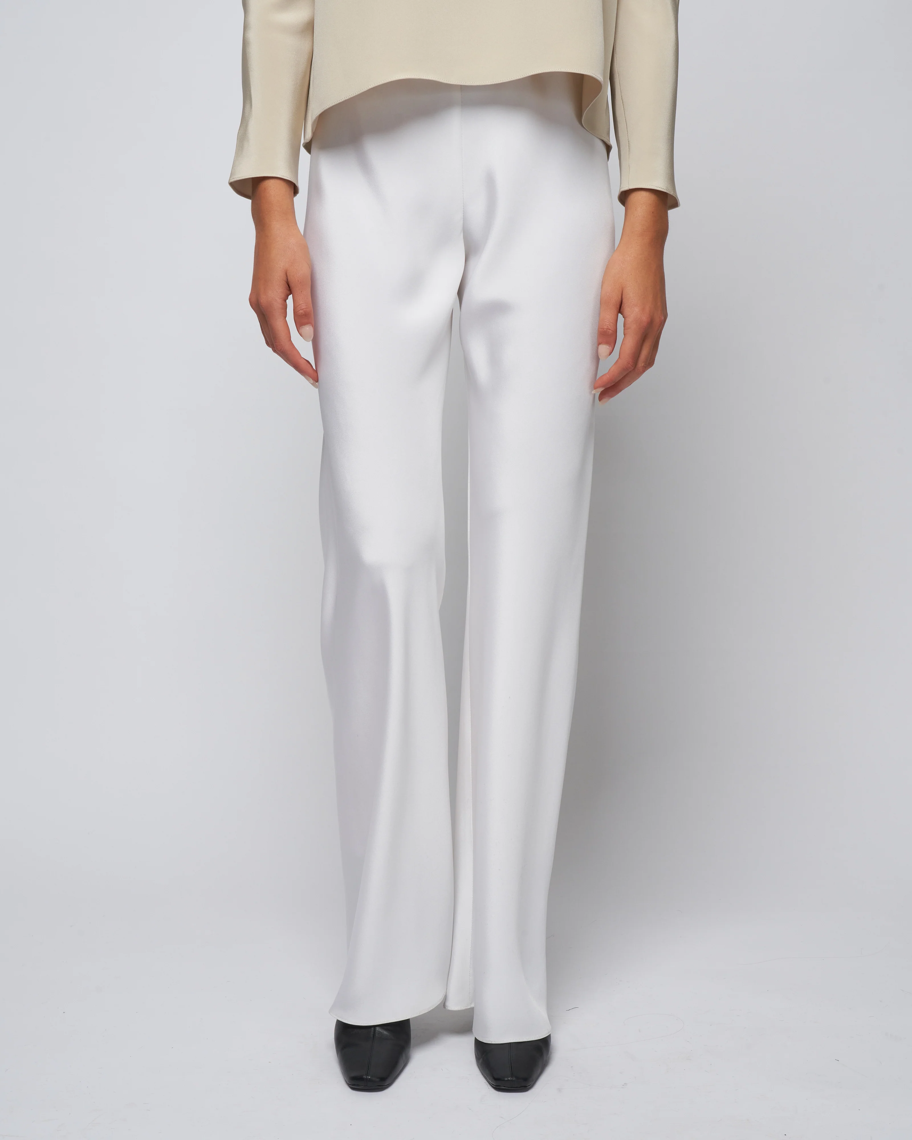 bias wide pant - bright white silk