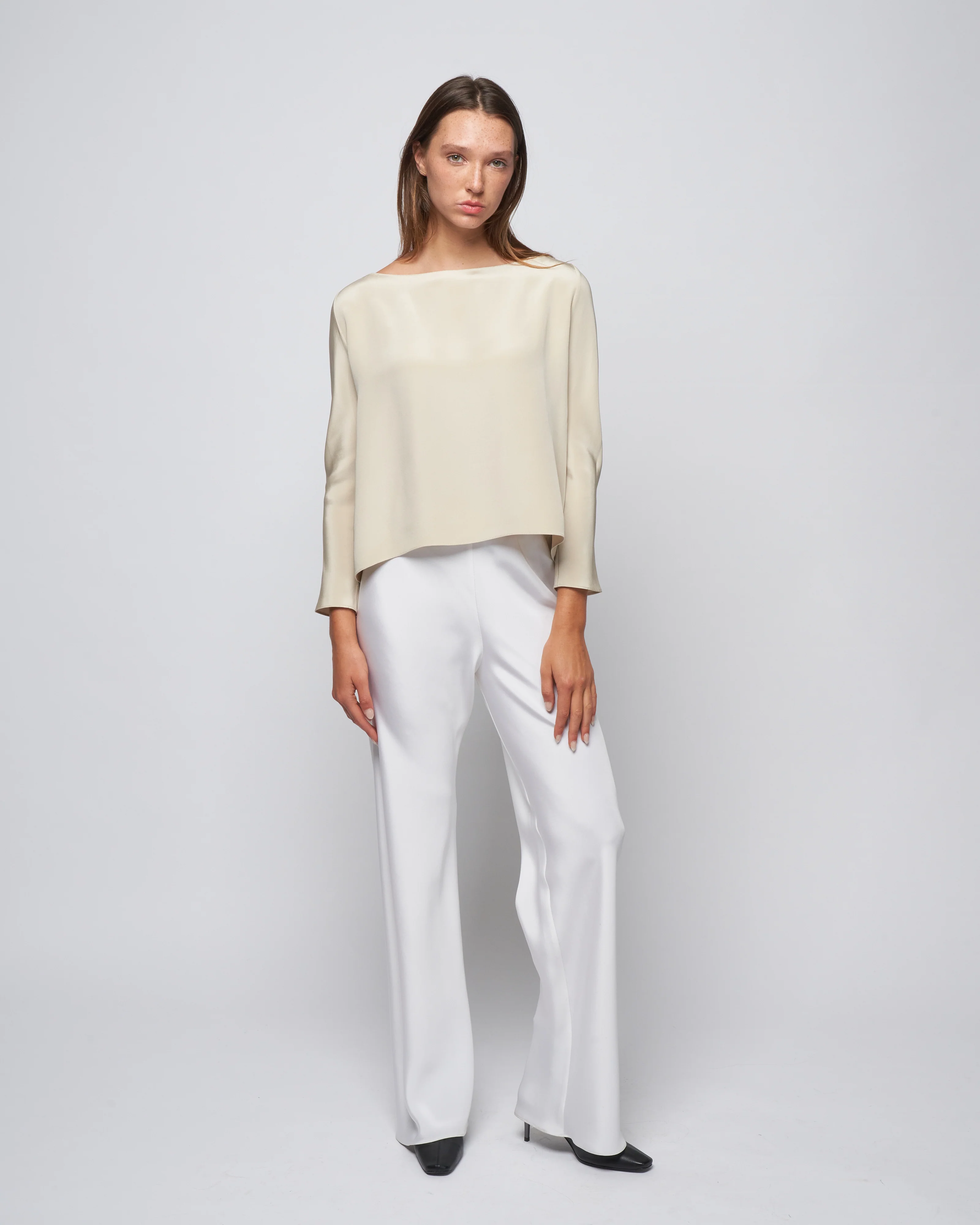 bias wide pant - bright white silk - Image 2