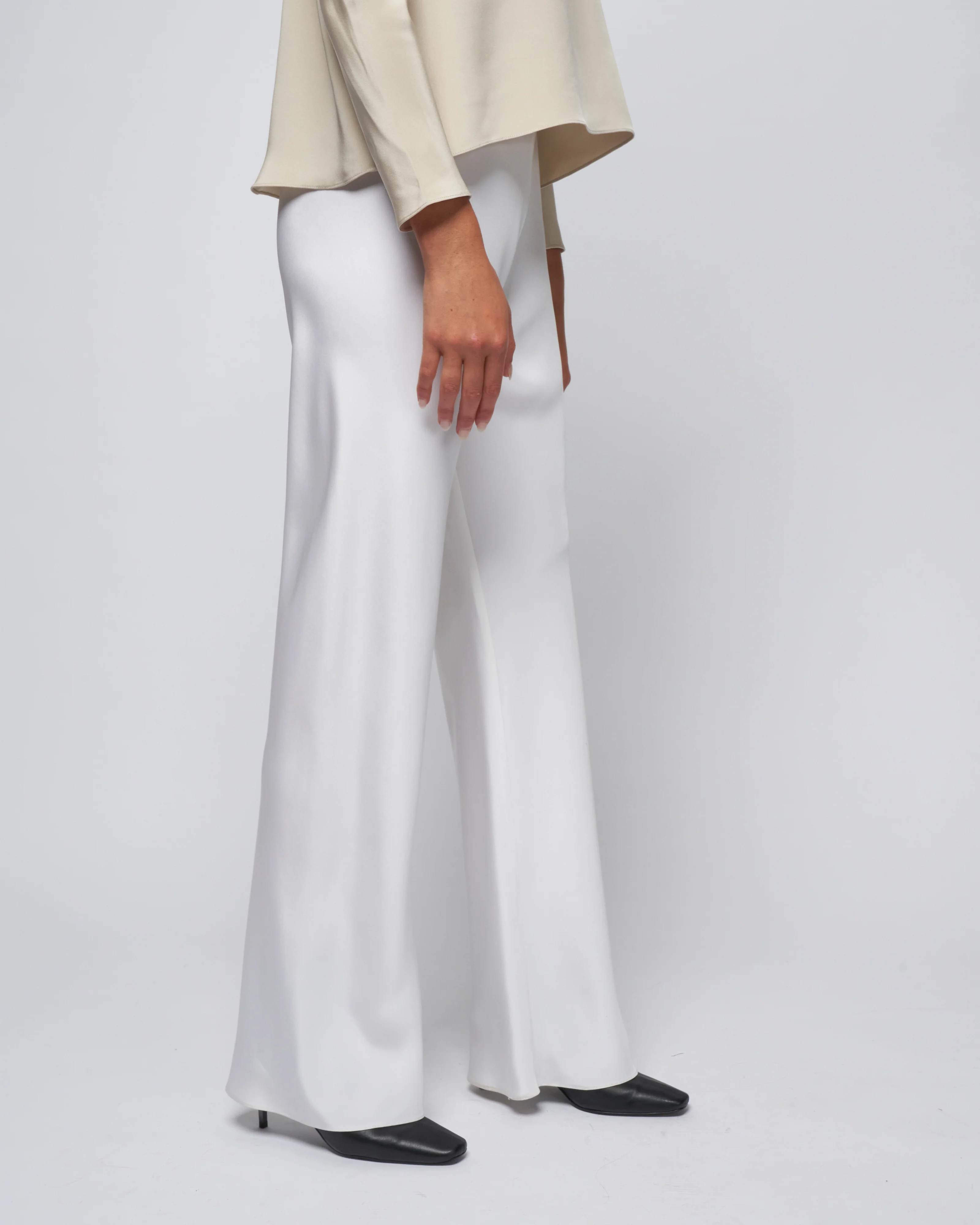 bias wide pant - bright white silk - Image 3