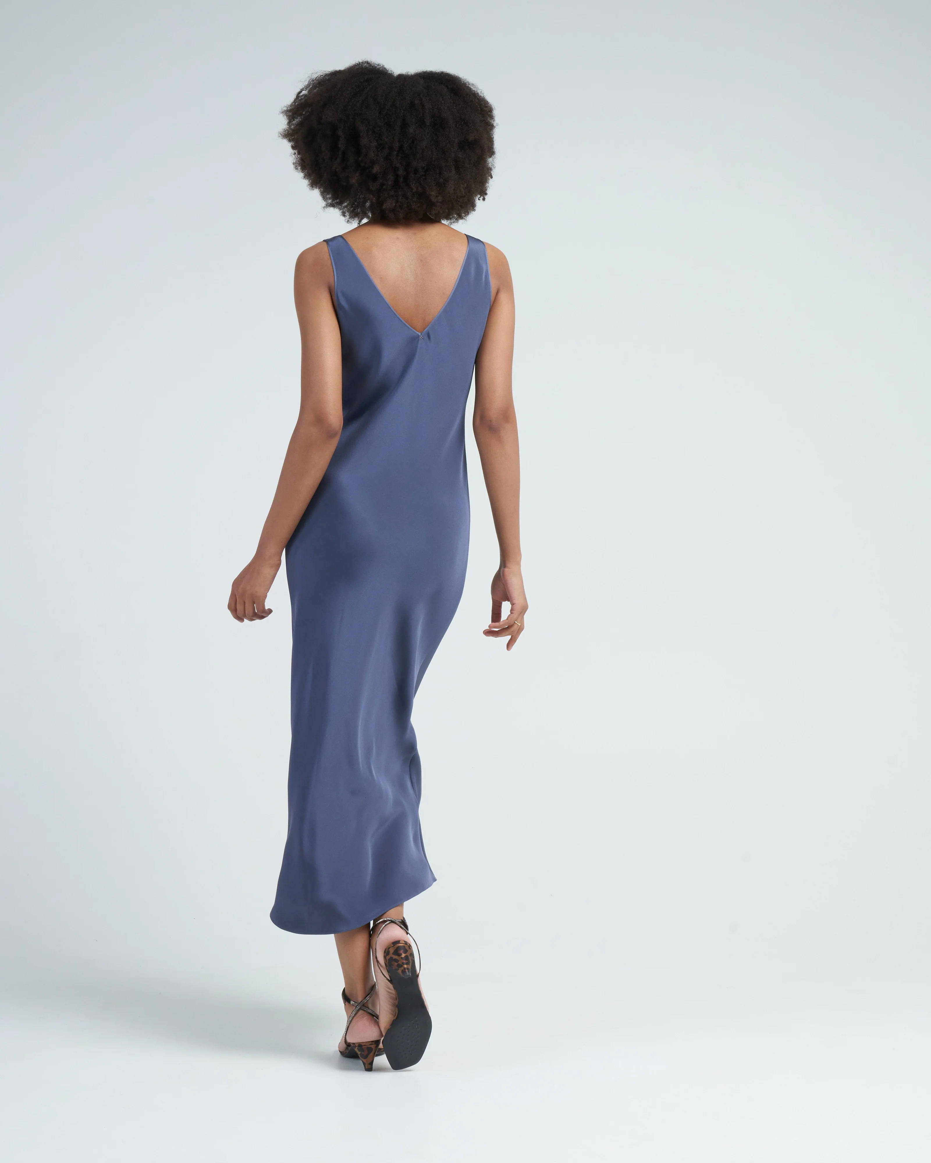 low back tea length dress - denim - Image 2