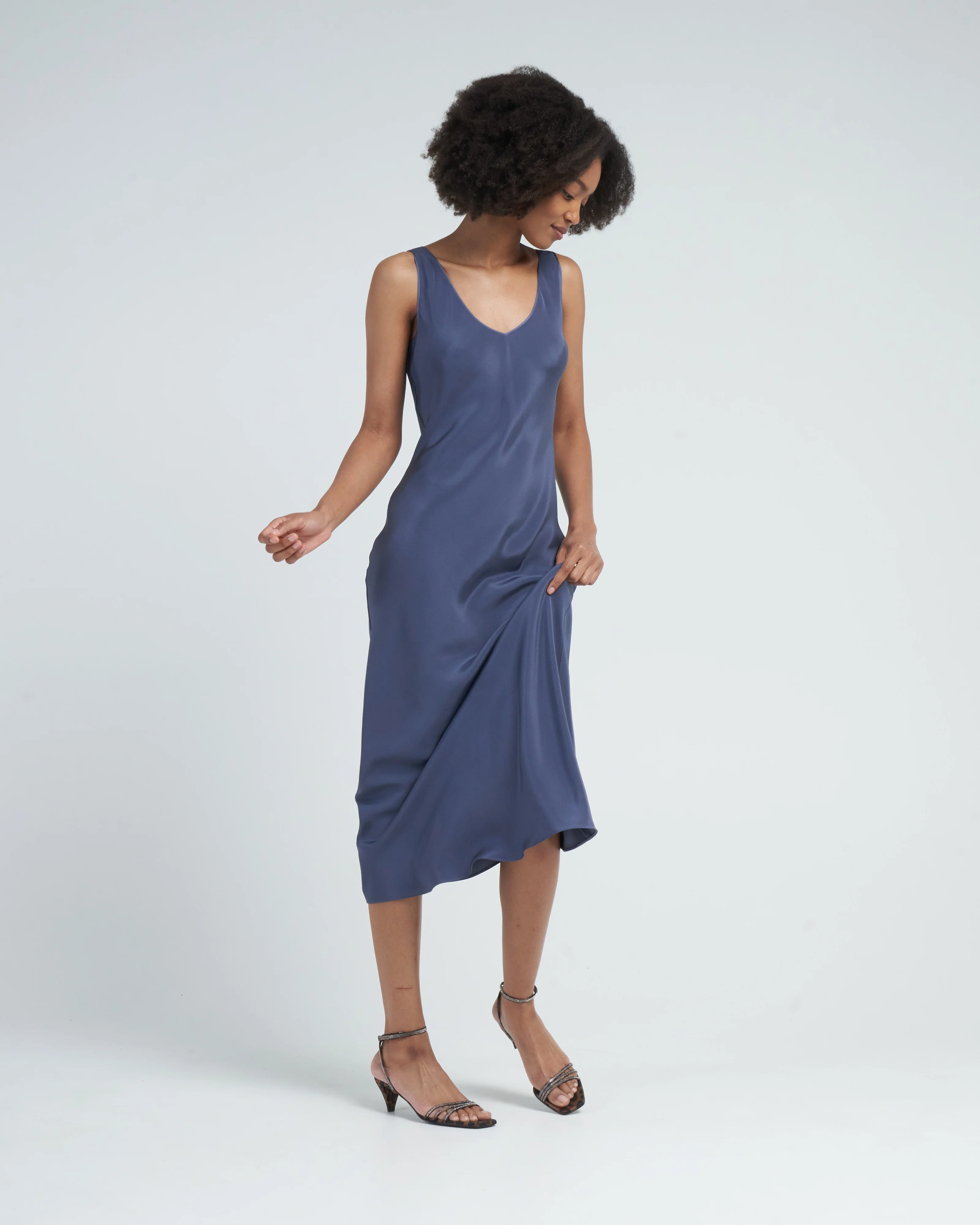 low back tea length dress - denim - Image 3