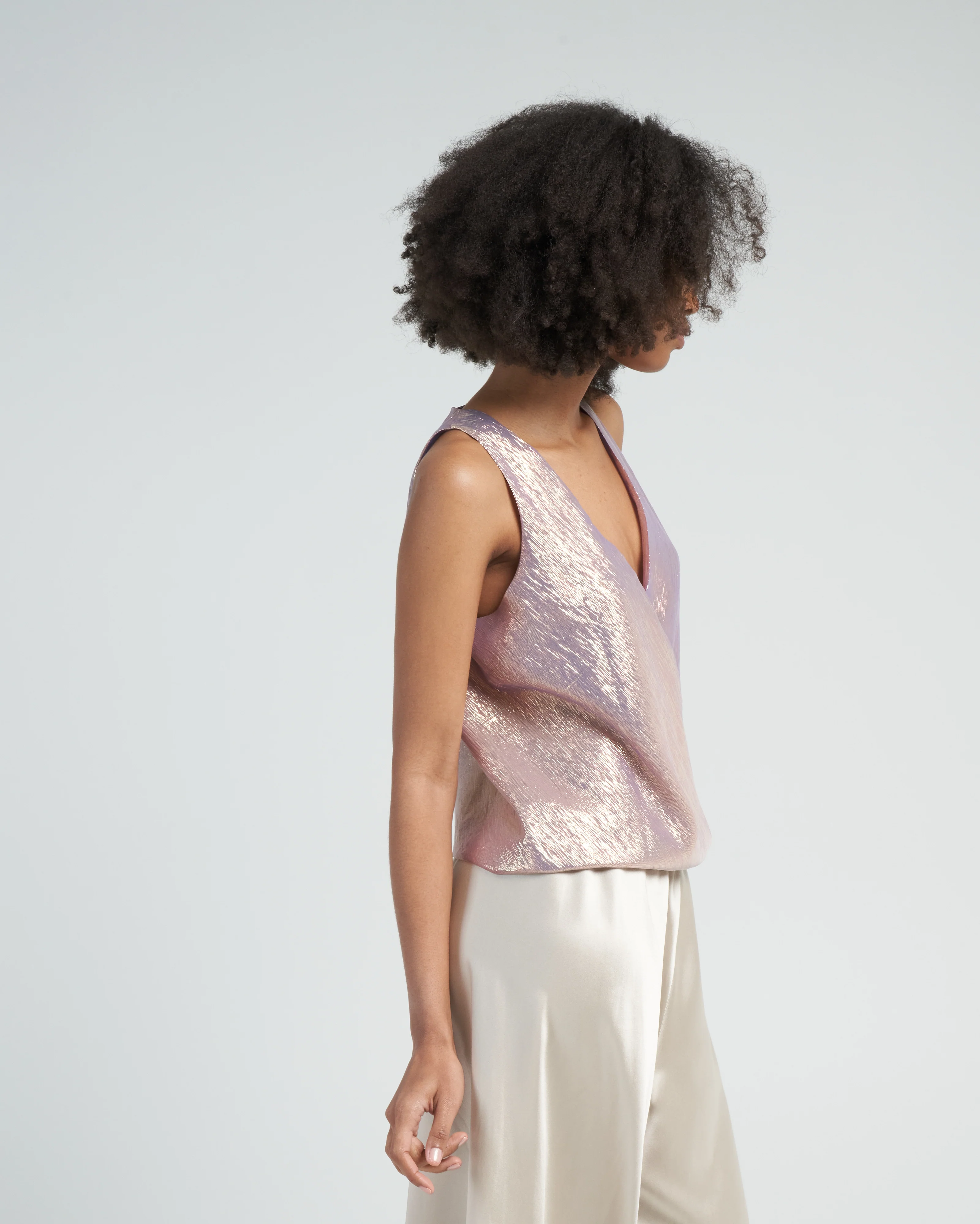 metallic chiffon hitide top - lilac - Image 3