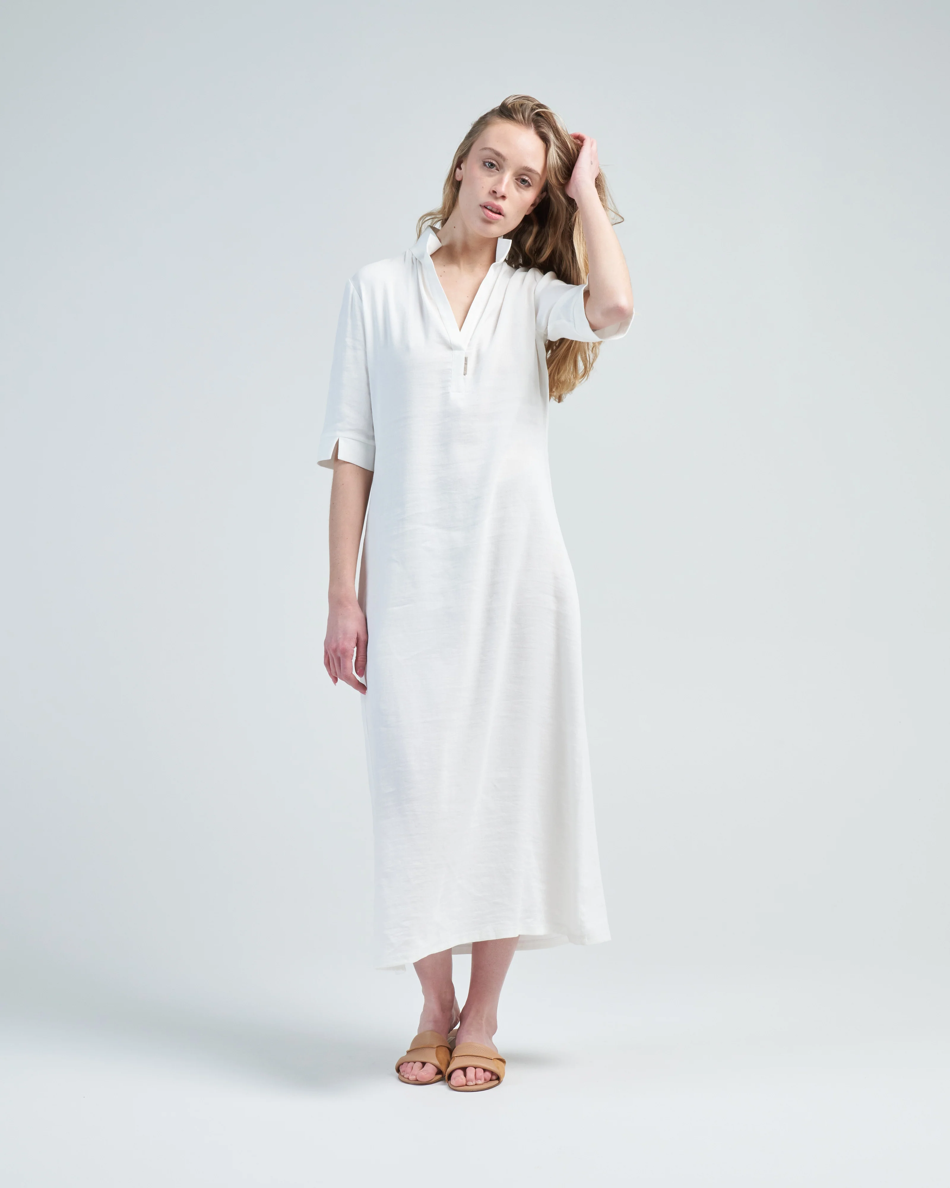 stretch linen casa dress