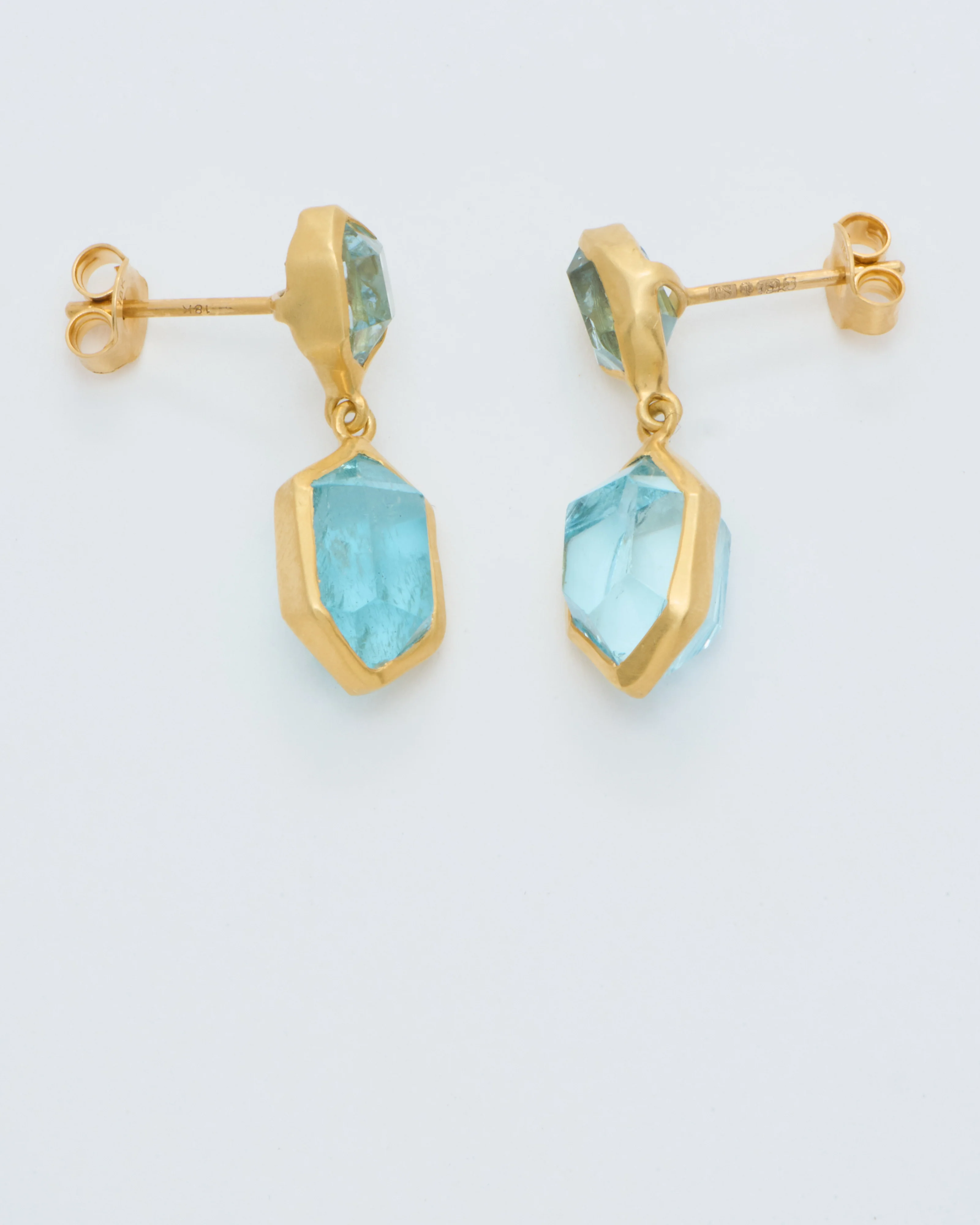 18kt gold cerulean double drop earrings - Image 4