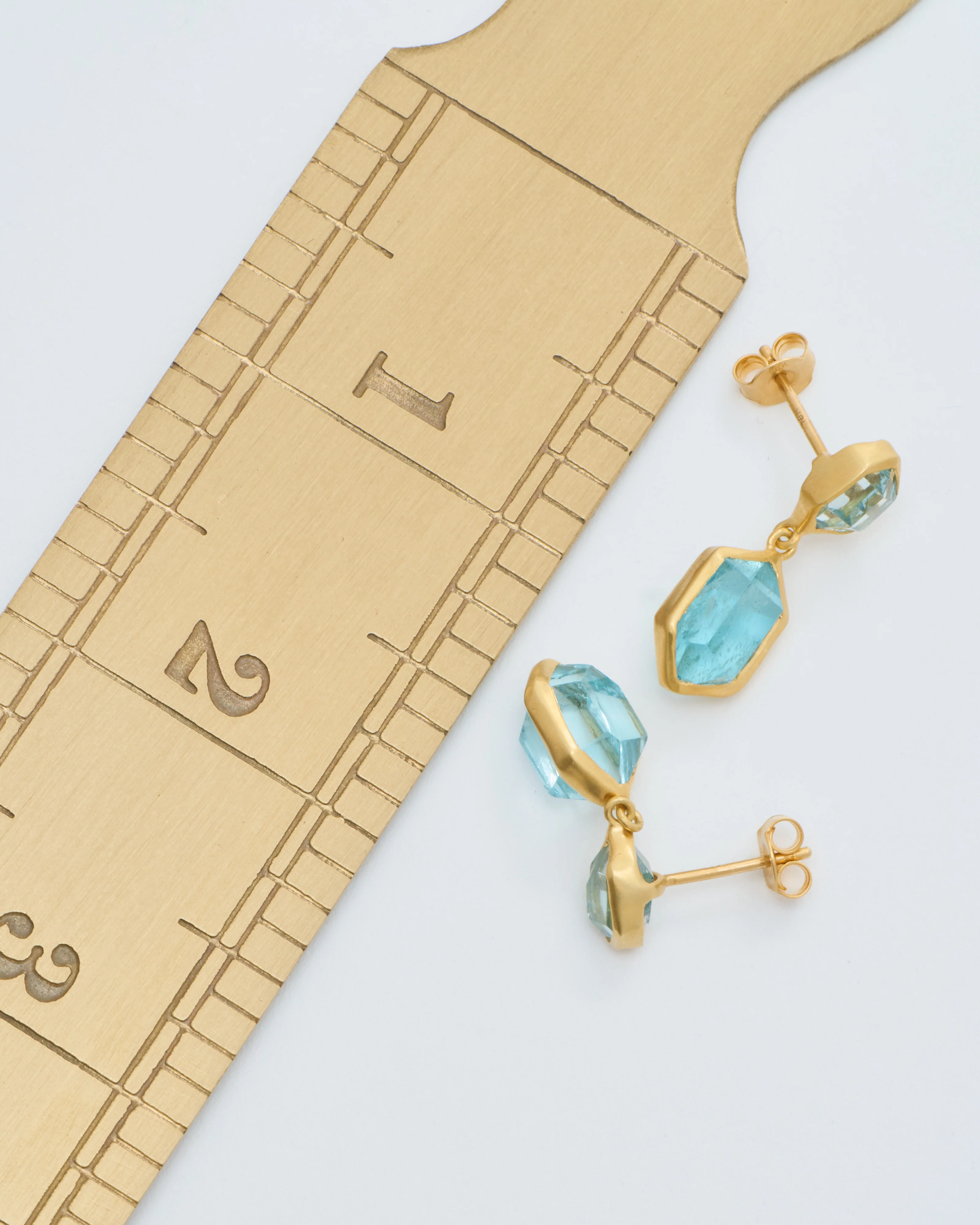 18kt gold cerulean double drop earrings - Image 6