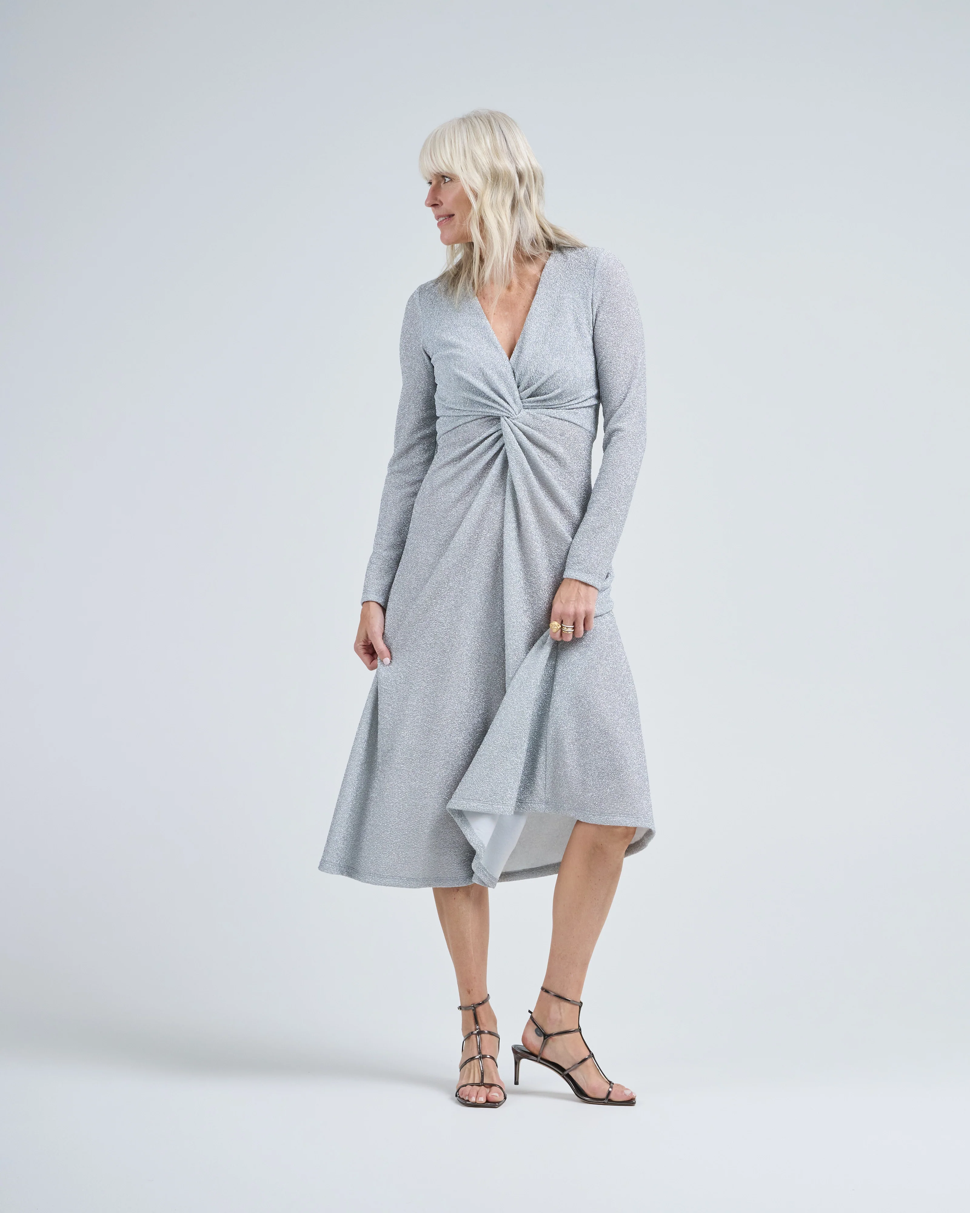 twist front long sleeve sparkle dress - Image 5