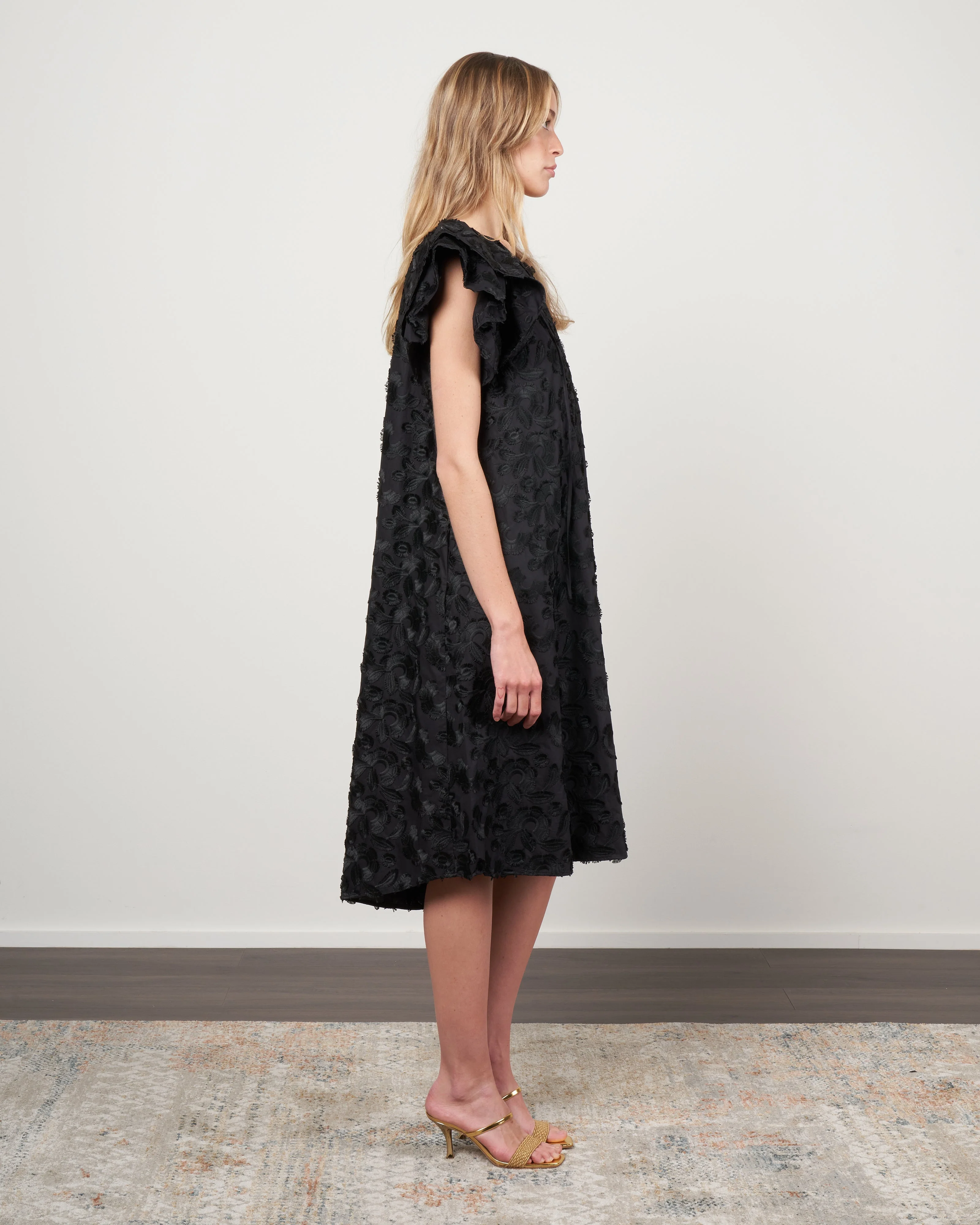 cotton flocked floral dress - 600 black - Image 2