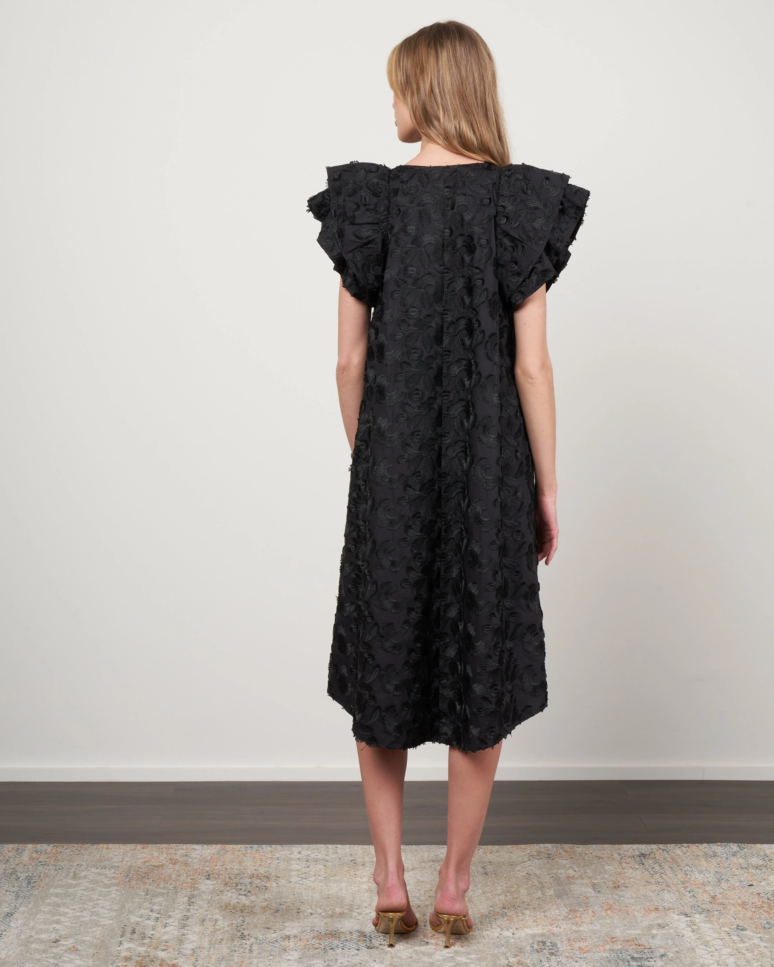 cotton flocked floral dress - 600 black - Image 3