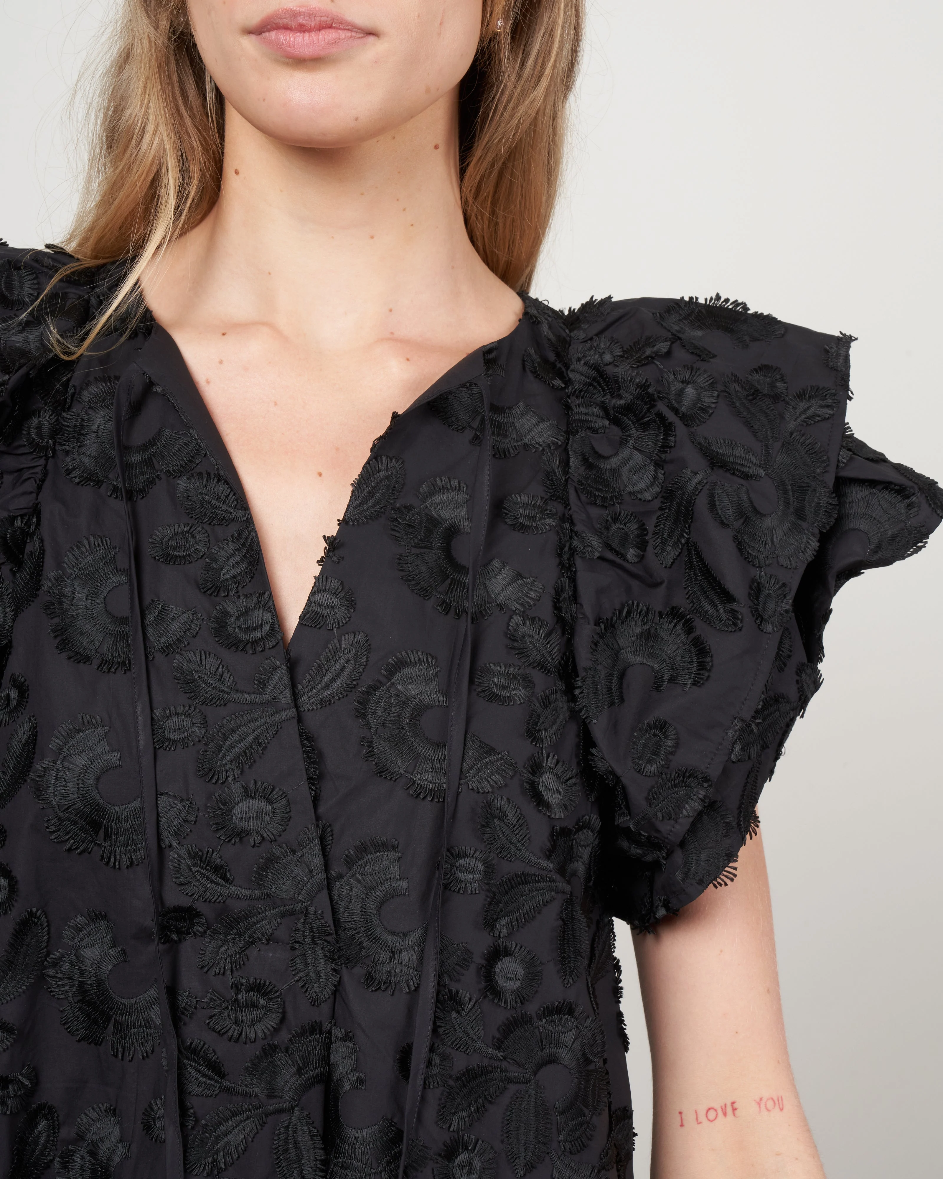 cotton flocked floral dress - 600 black - Image 4