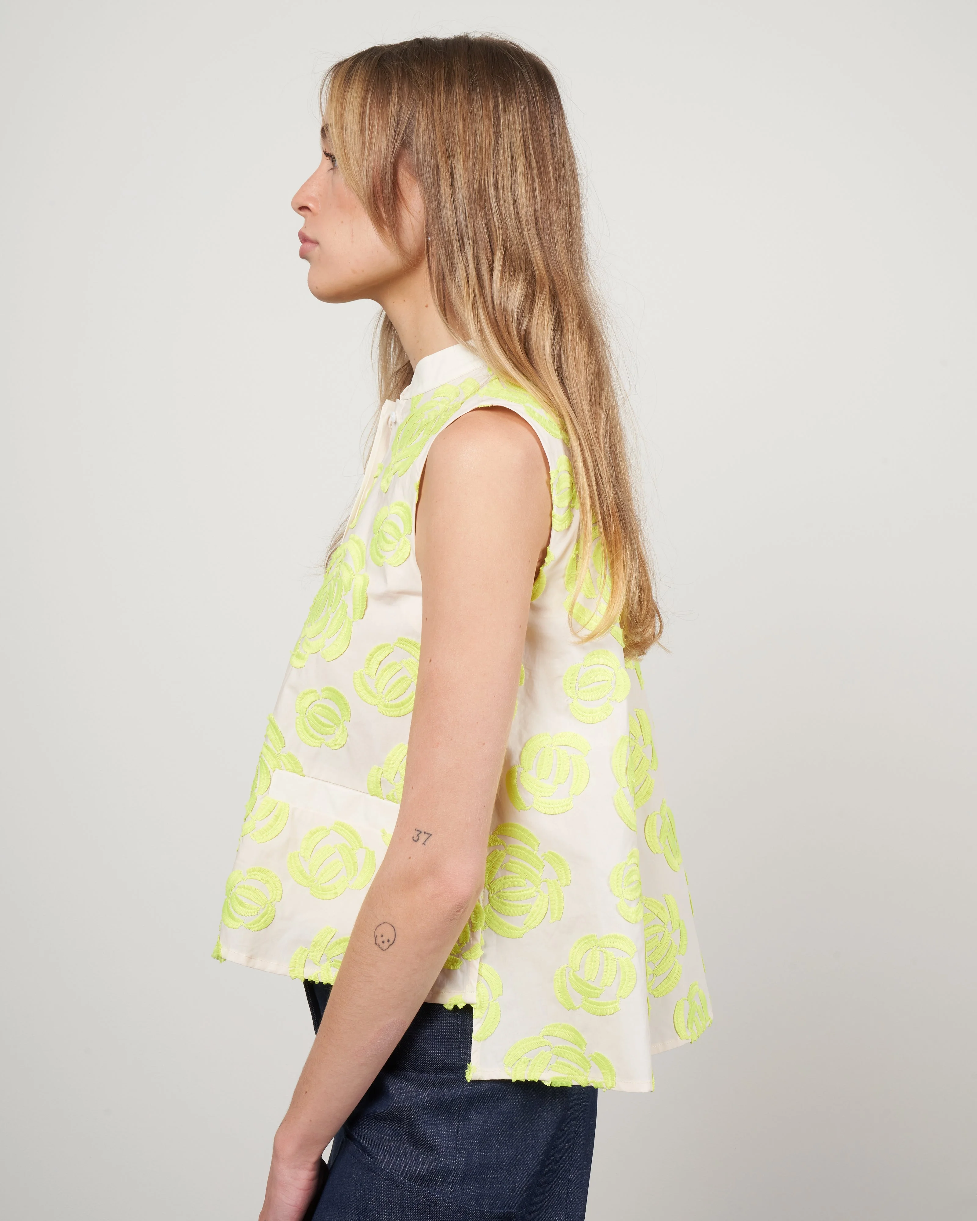 cotton with flocked flowers - 017 lemon - Image 3
