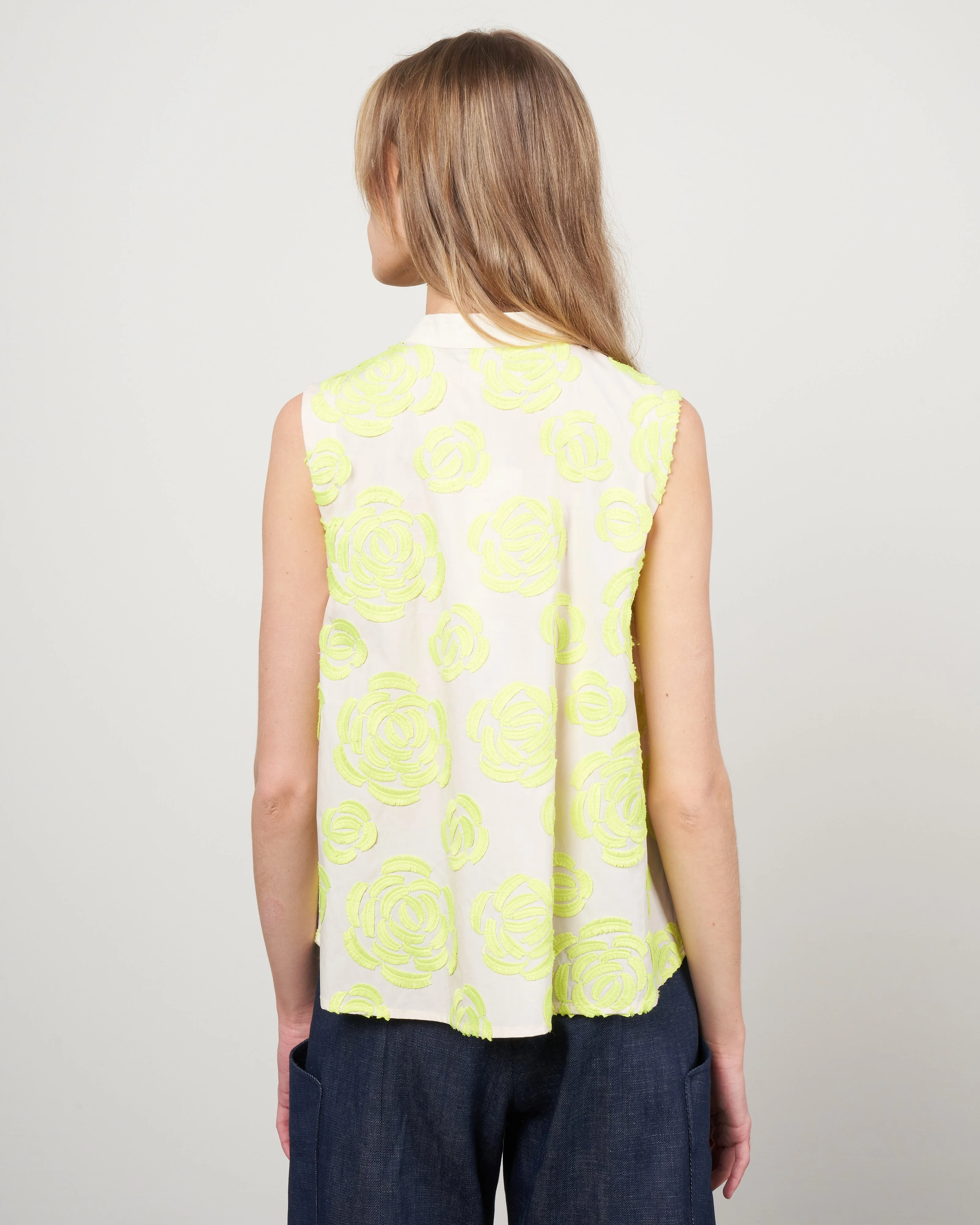 cotton with flocked flowers - 017 lemon - Image 4