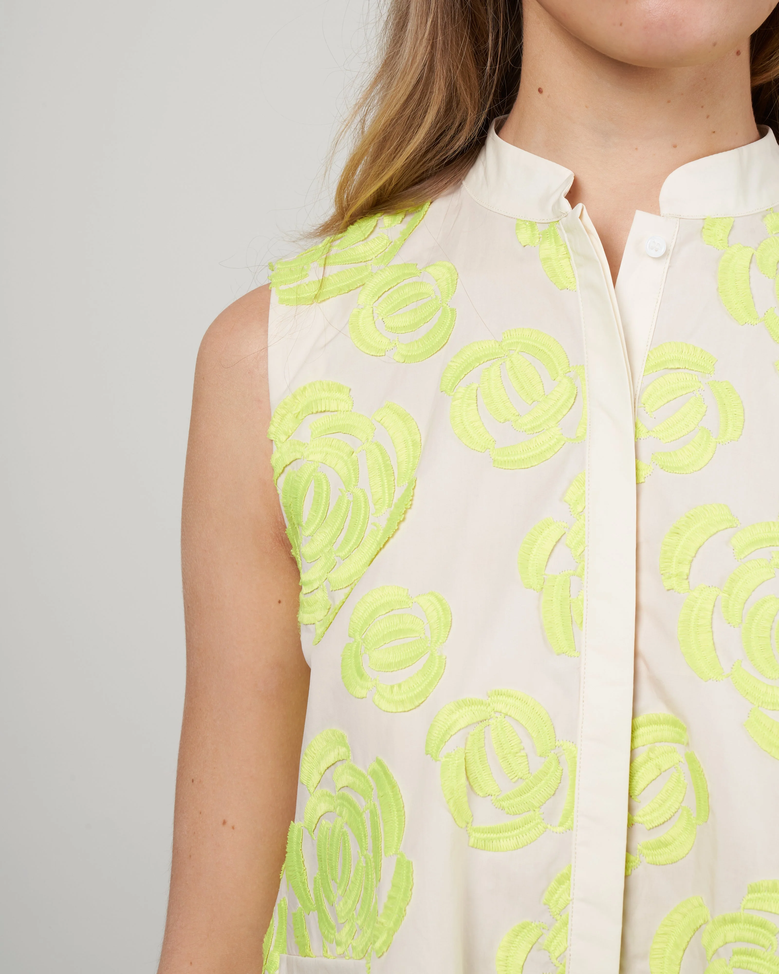 cotton with flocked flowers - 017 lemon - Image 5
