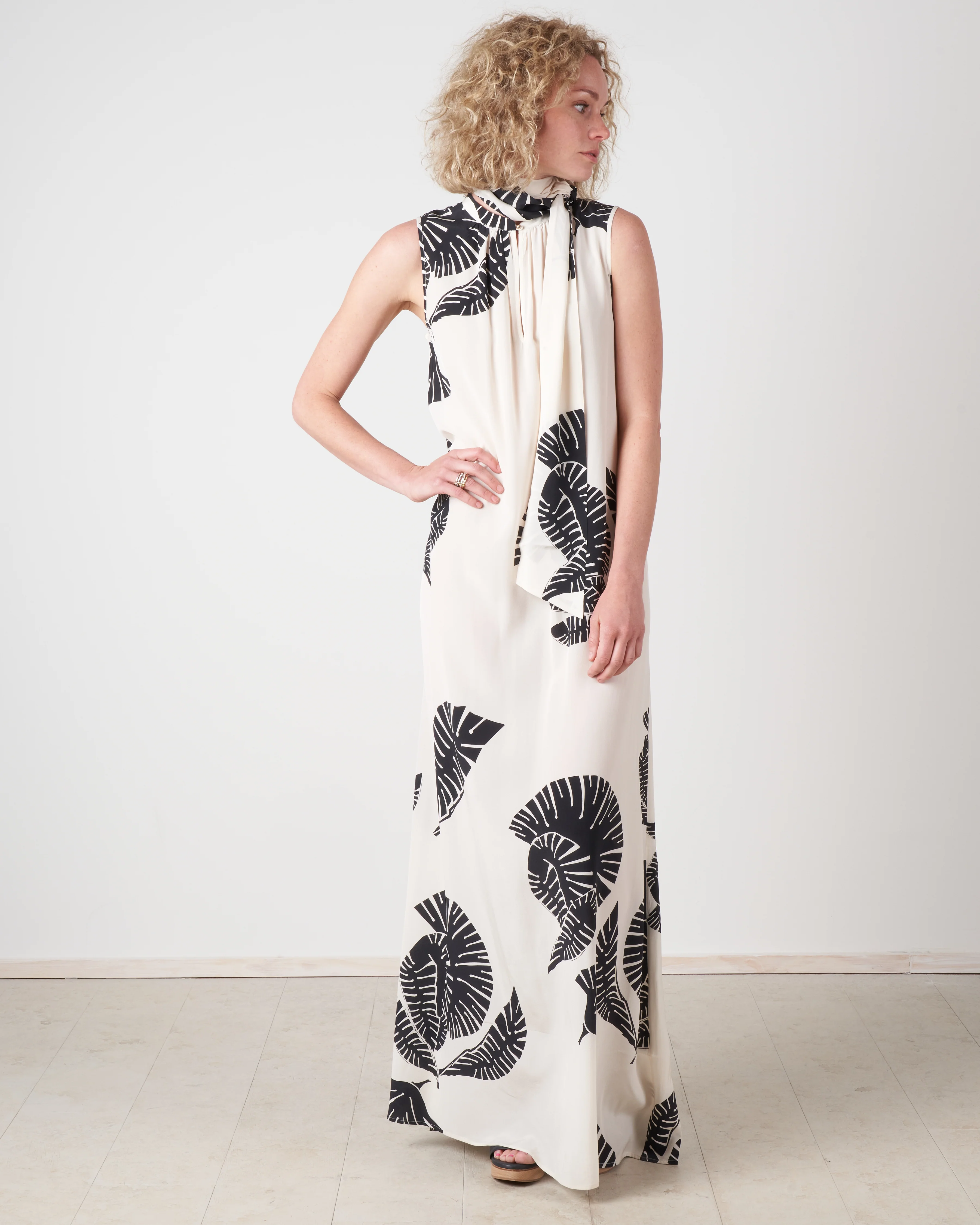 long silk dress w/leaves - ivory - Image 2
