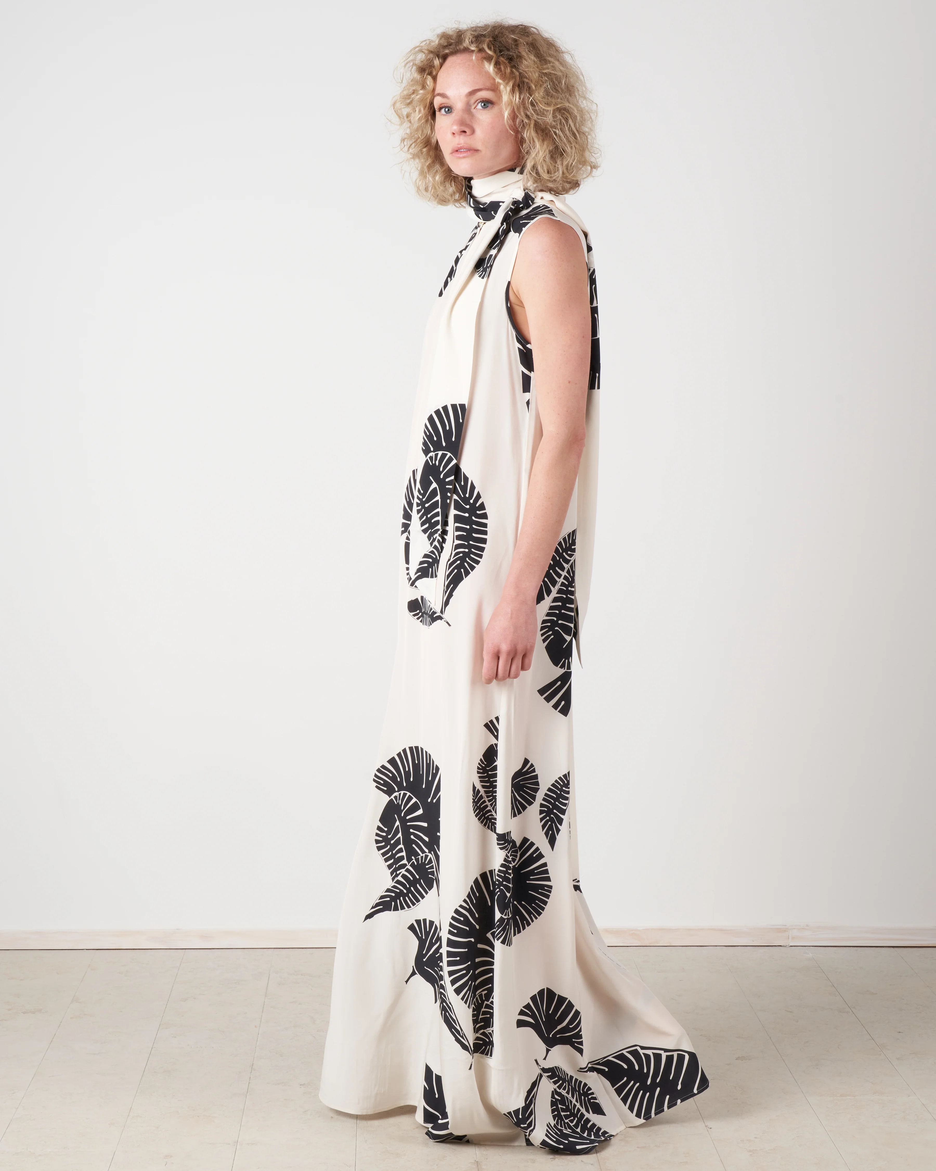 long silk dress w/leaves - ivory - Image 3
