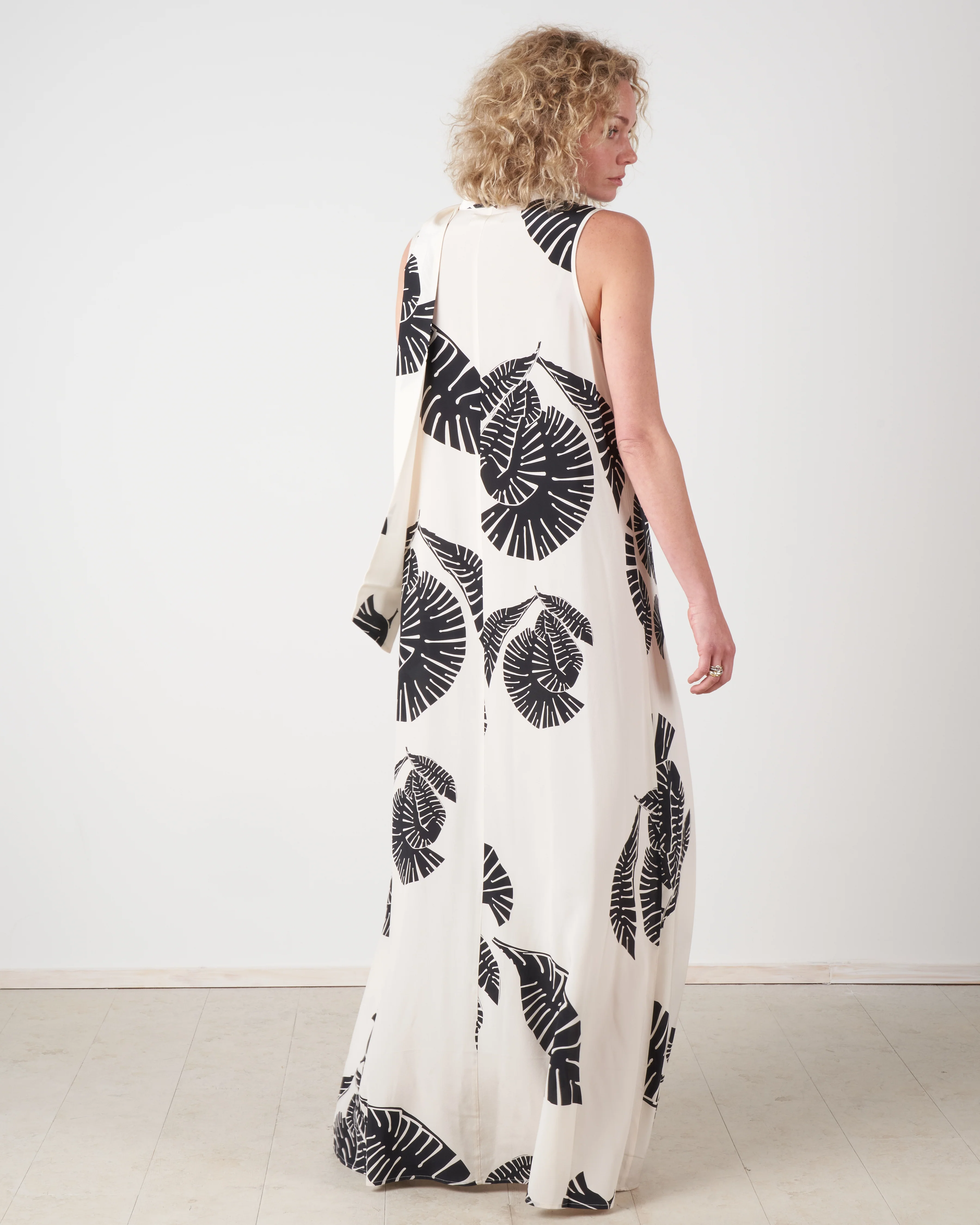 long silk dress w/leaves - ivory - Image 4