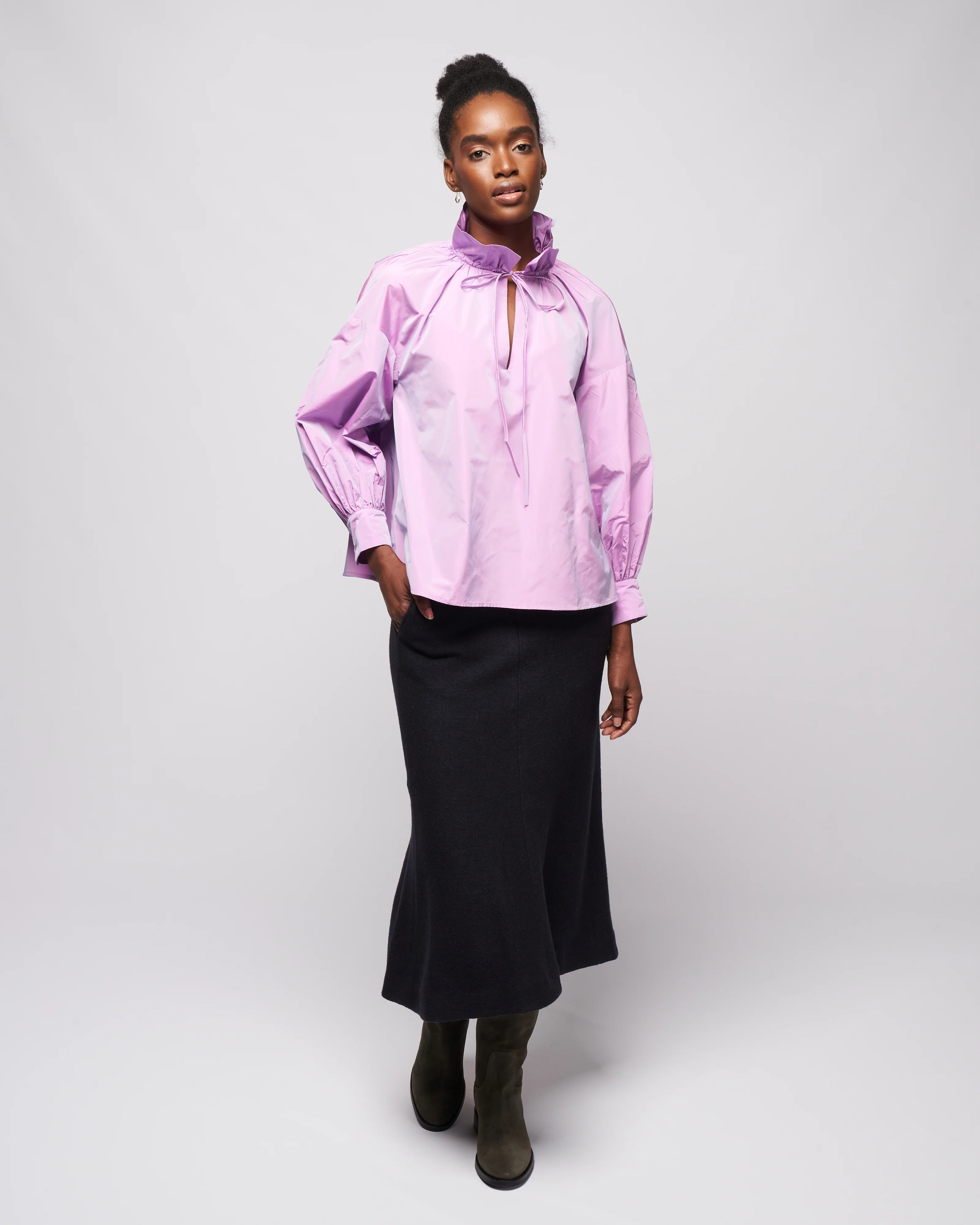 ruffle neck top - lavender - Image 2