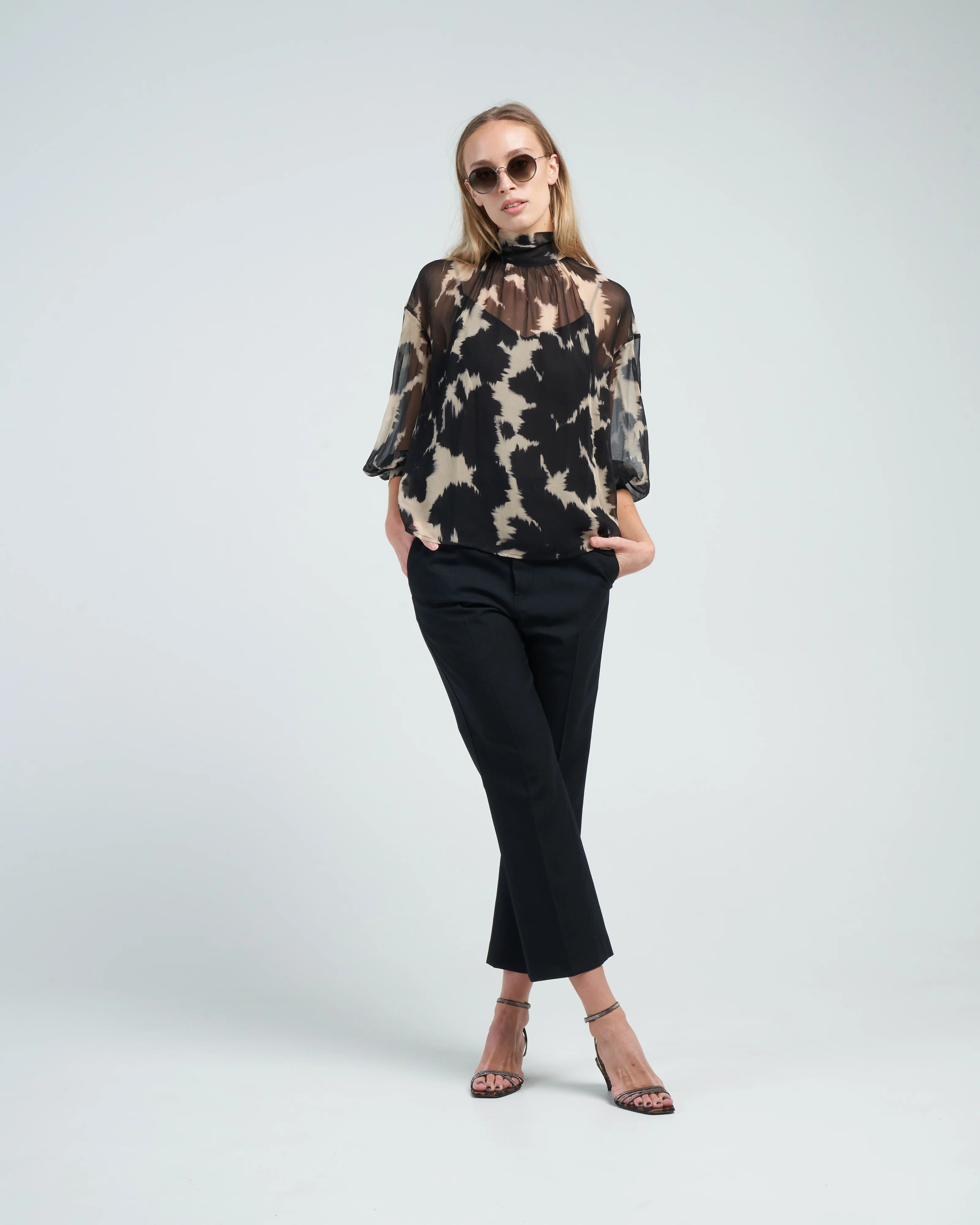 sheer print blouse - black - Image 2