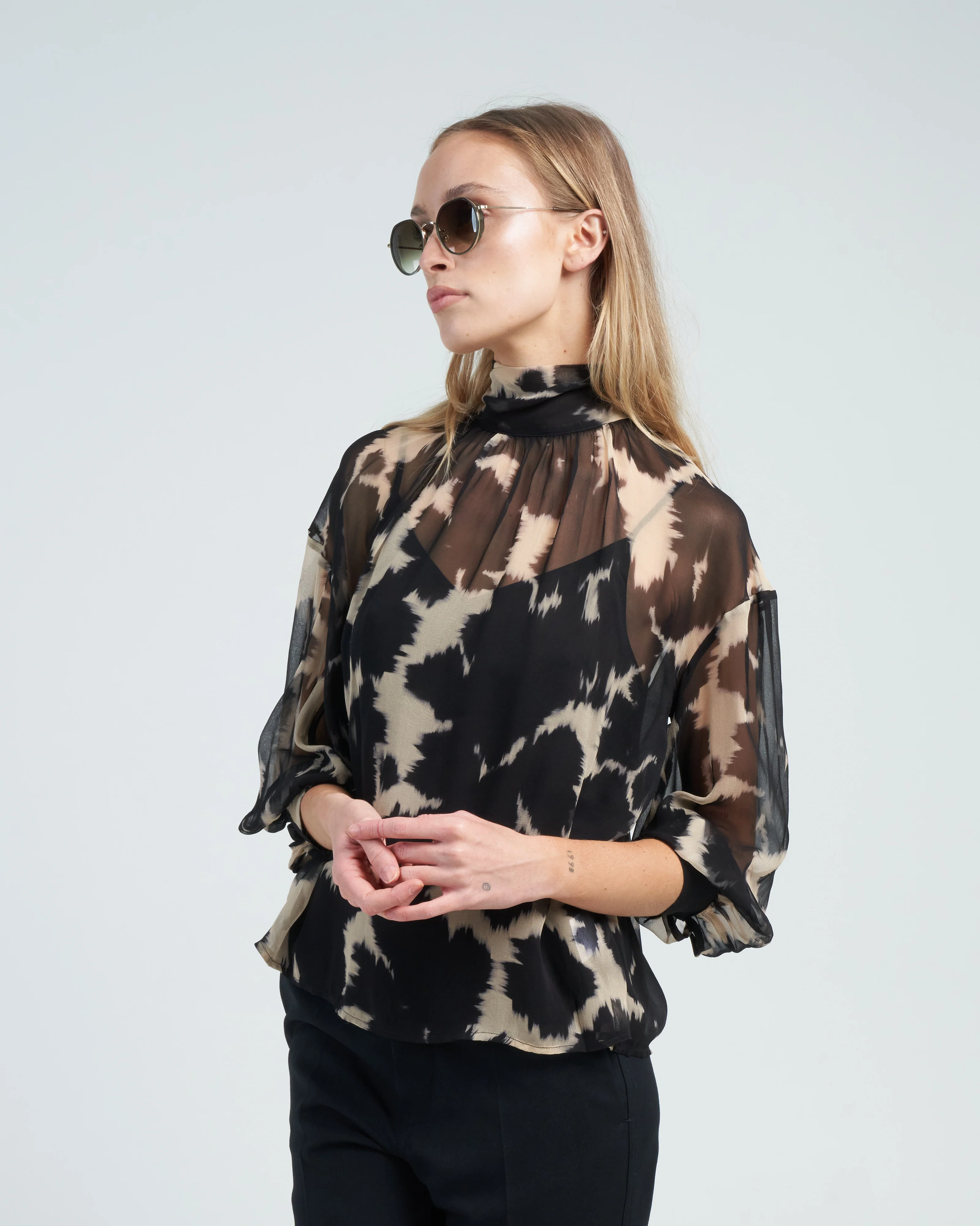 sheer print blouse - black - Image 3
