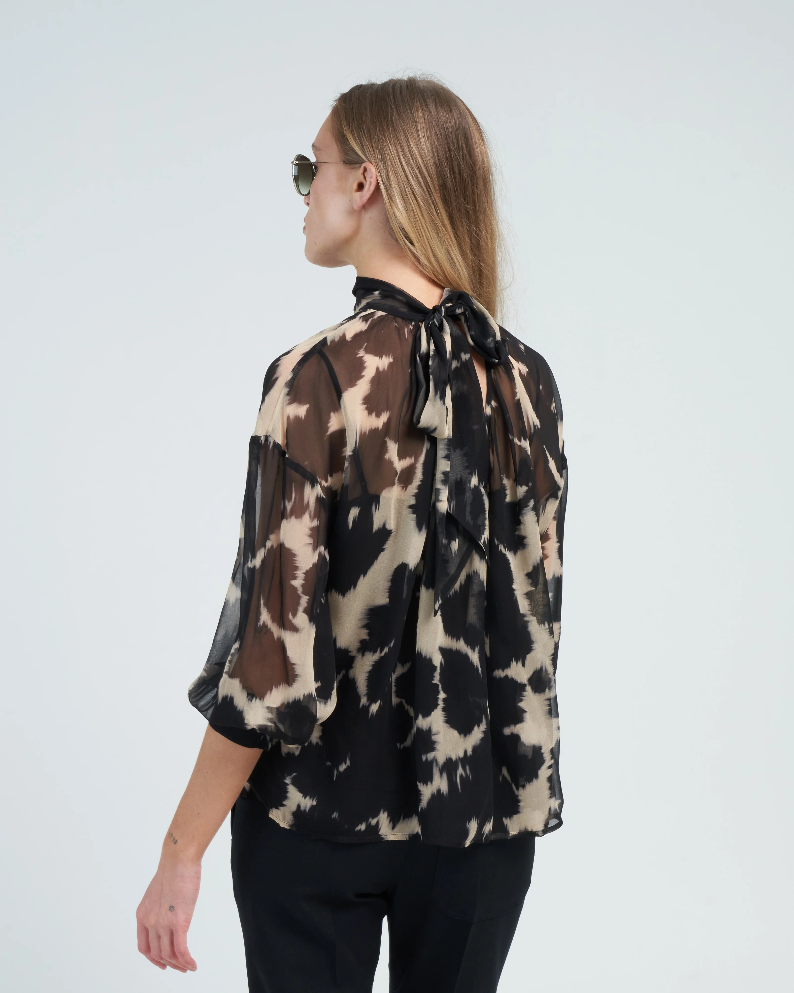 sheer print blouse - black - Image 4
