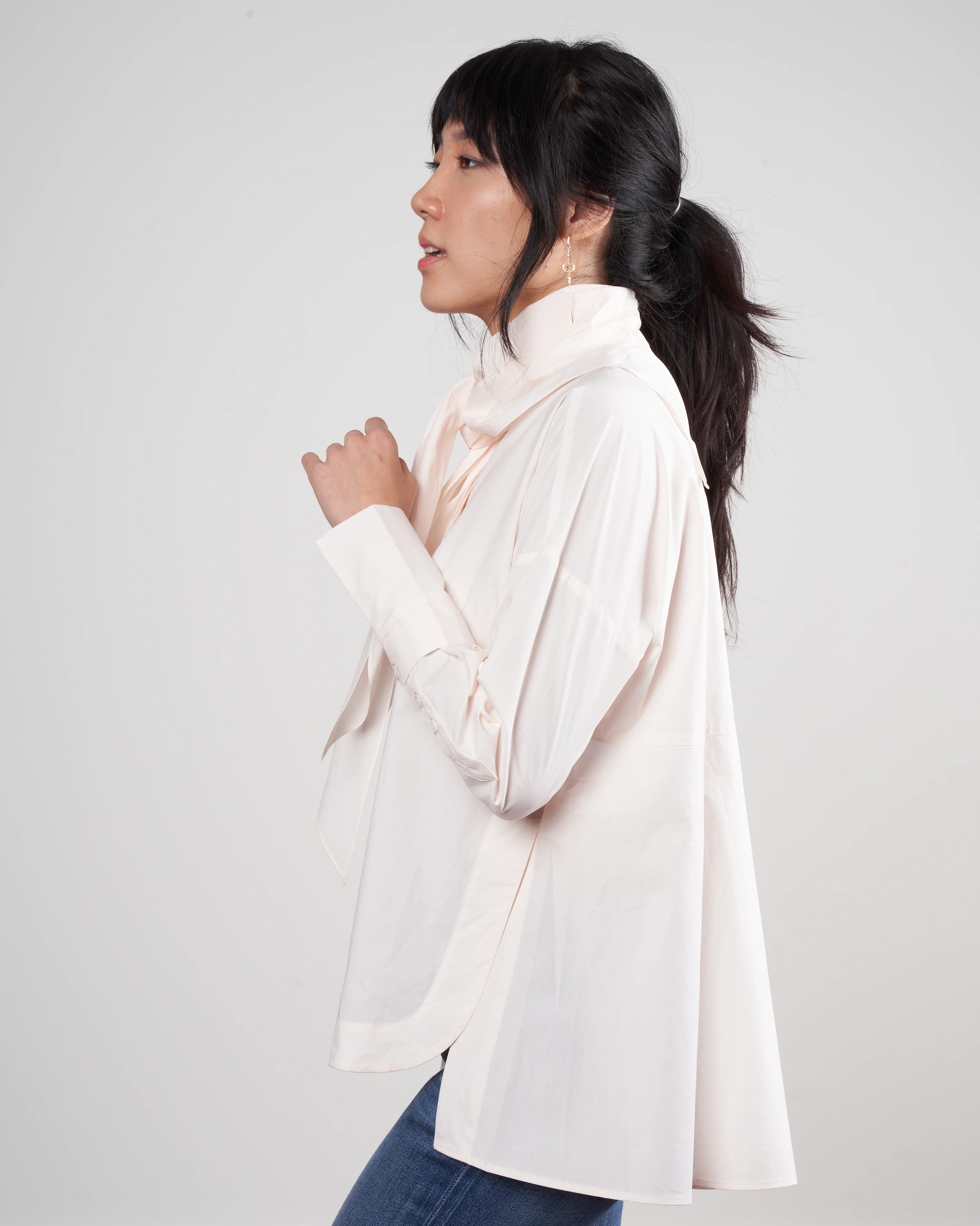 shirt with scarf - ivory - Image 3