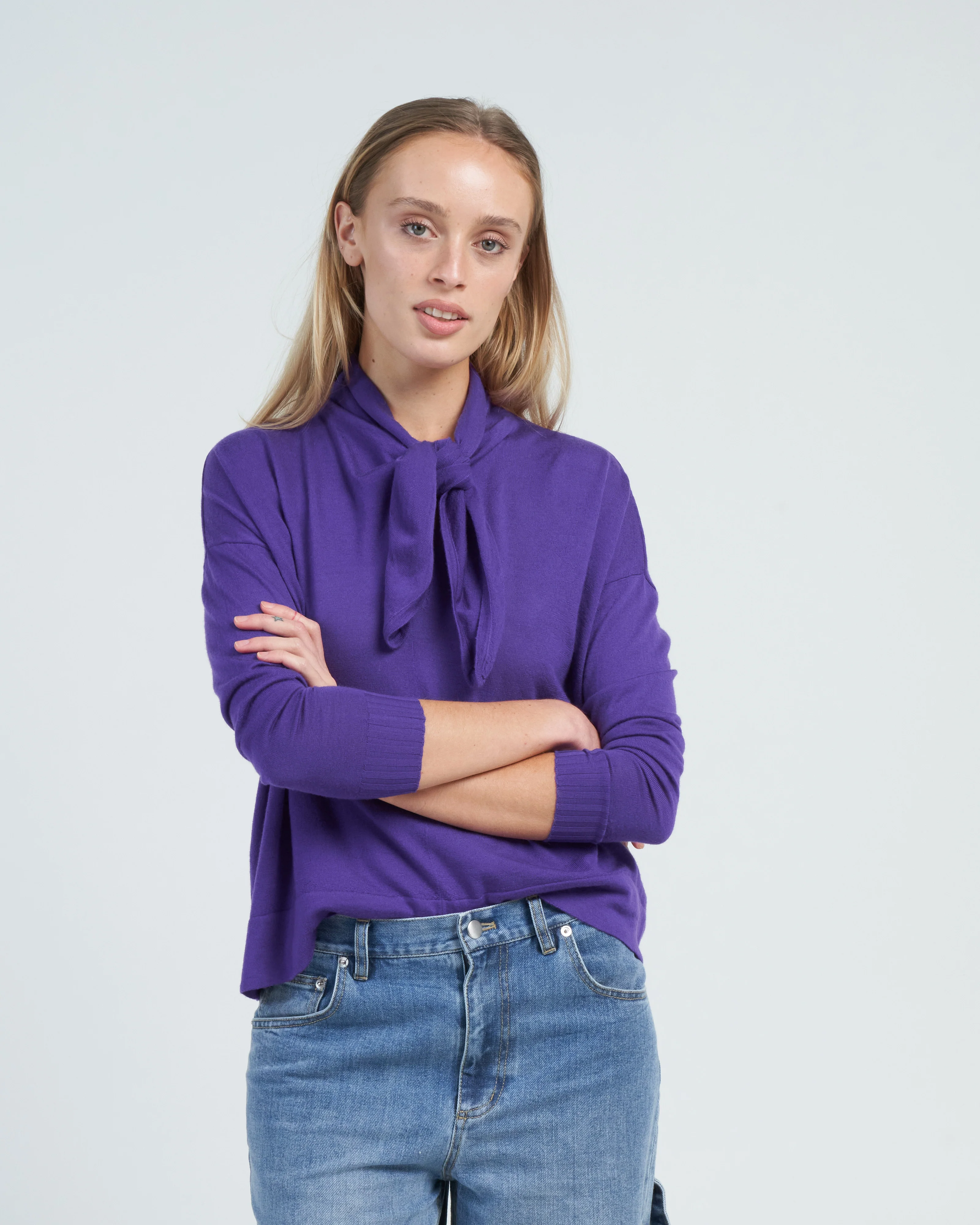 sweater with tie - bluebonnet