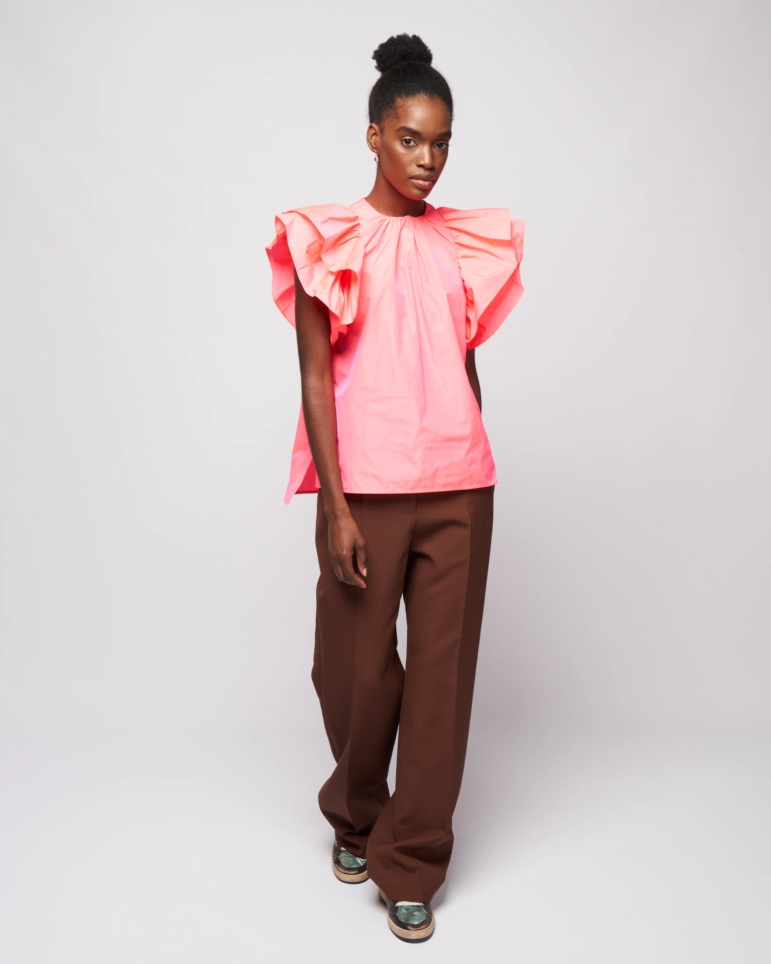 taffeta top flutter sleeve - pink fluor - Image 2