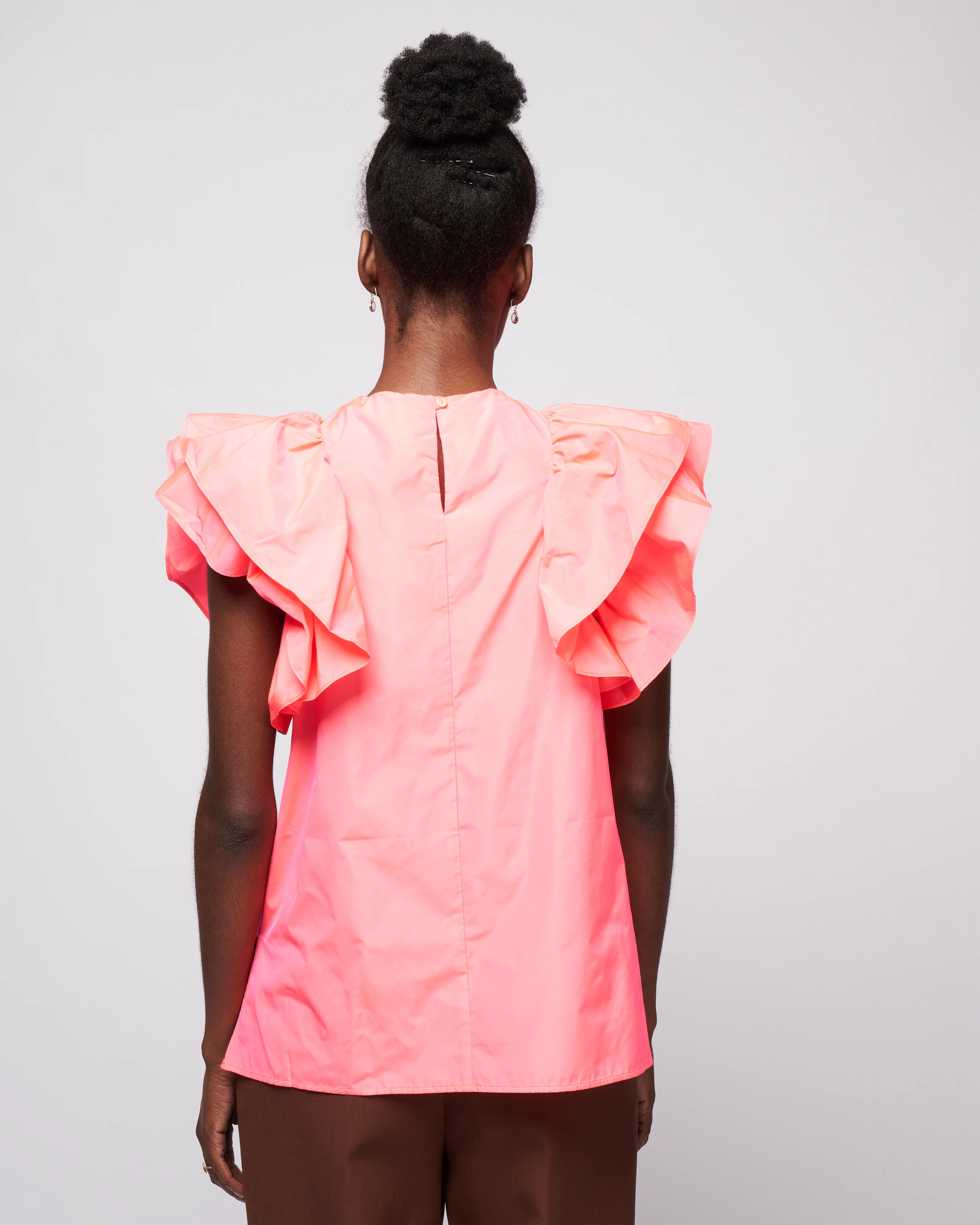 taffeta top flutter sleeve - pink fluor - Image 4